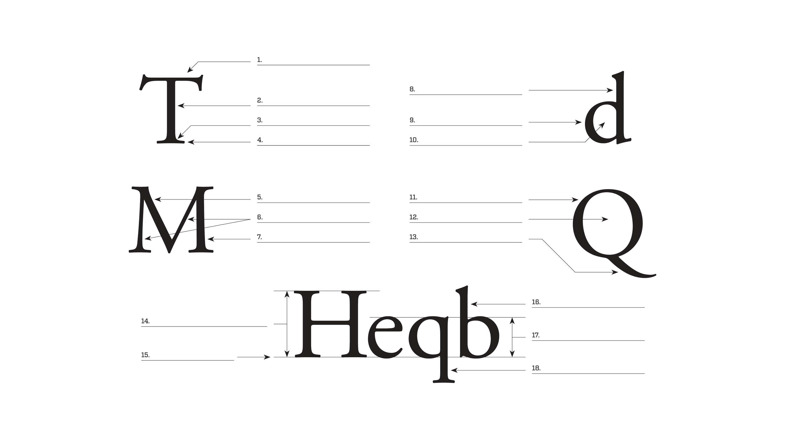 英語の文字の部分に番号が付いた図表。