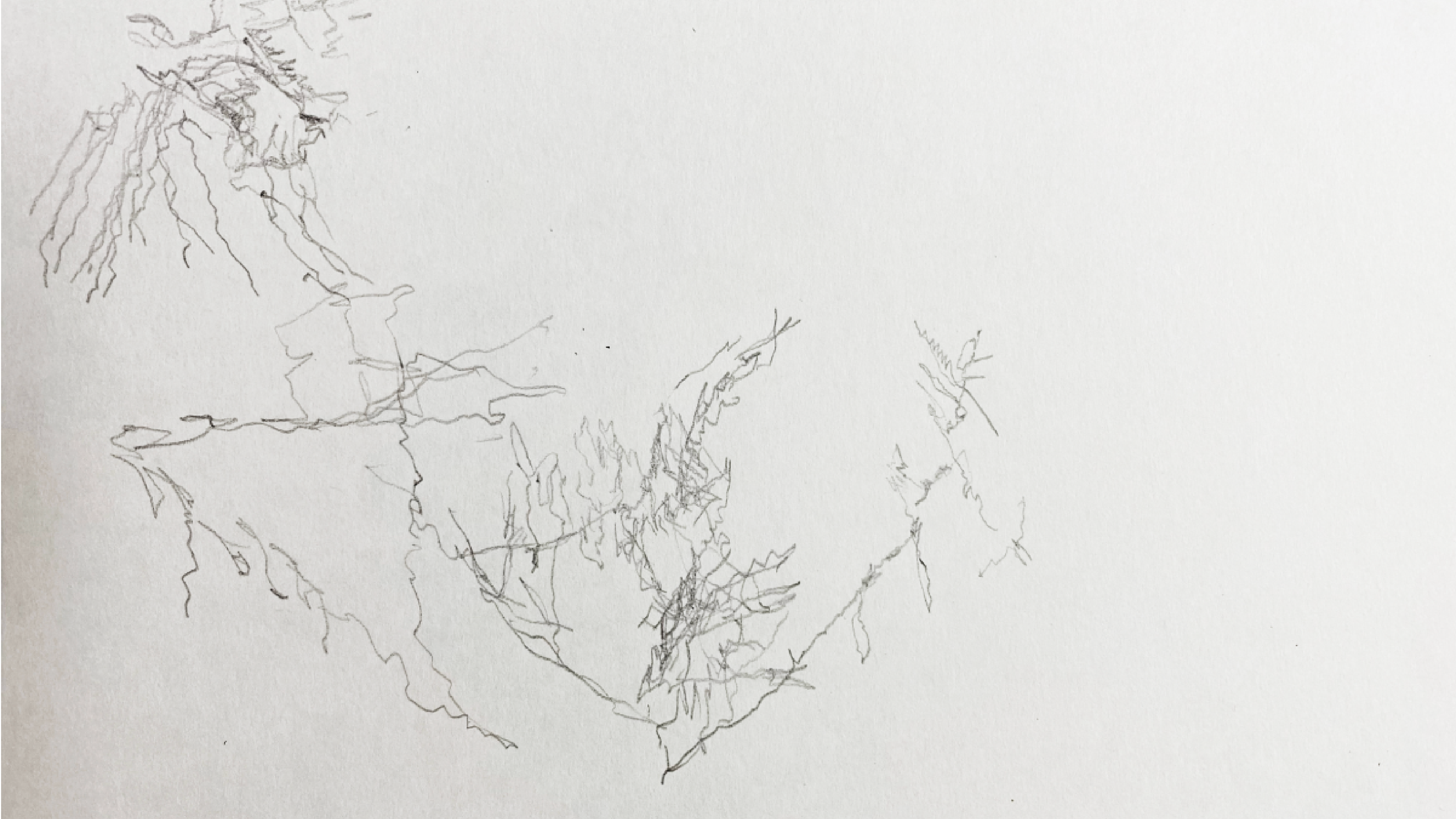白い紙に黒い線で描かれた抽象的な線画