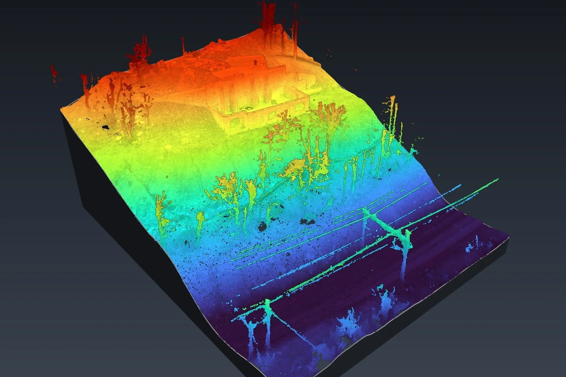 Point cloud of a steep wooded hillside in Morris Plains, NJ, colored by height