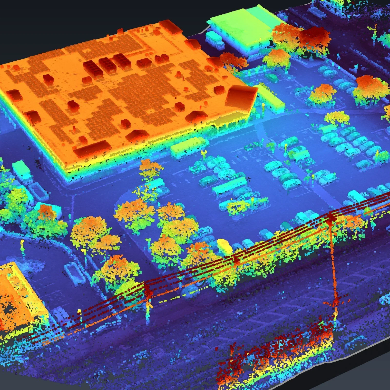 3D point cloud model of a commercial parking lot in Ocean City, NJ, colored by height