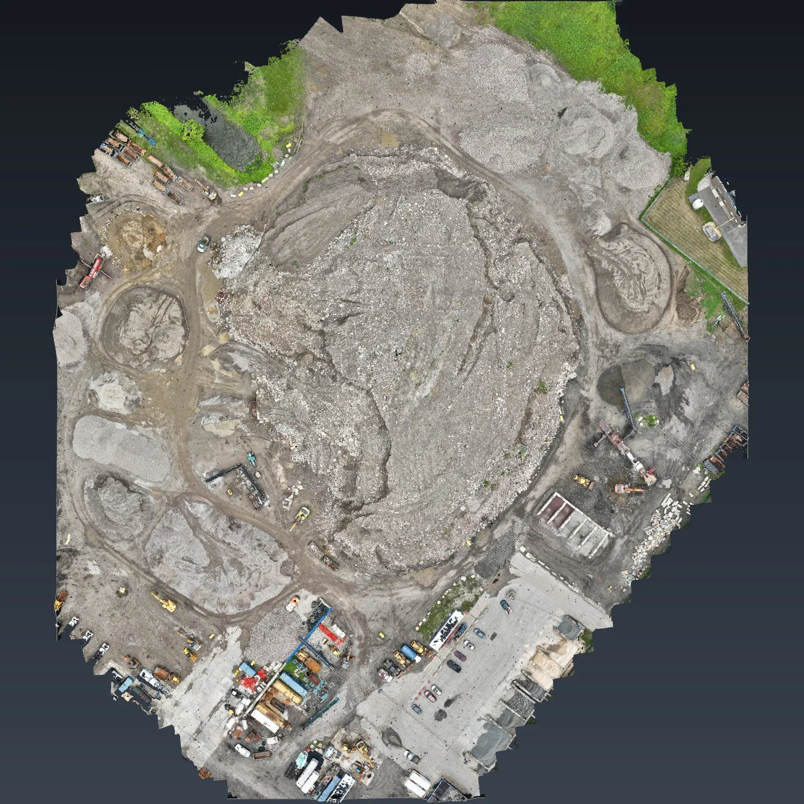 Straight down: every pile, road and machine in one view