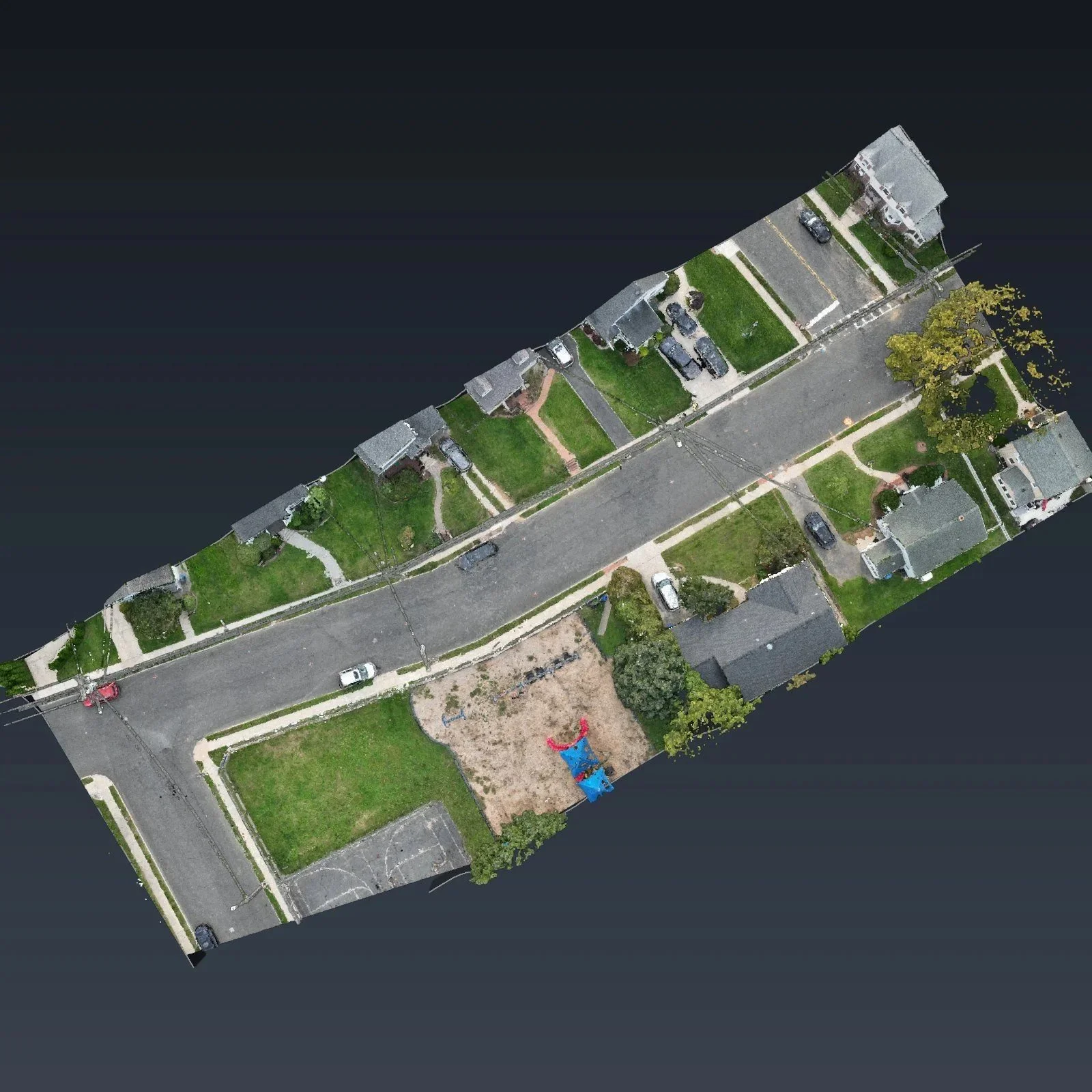 Straight-down view of a residential street in South Amboy, NJ, curb to curb