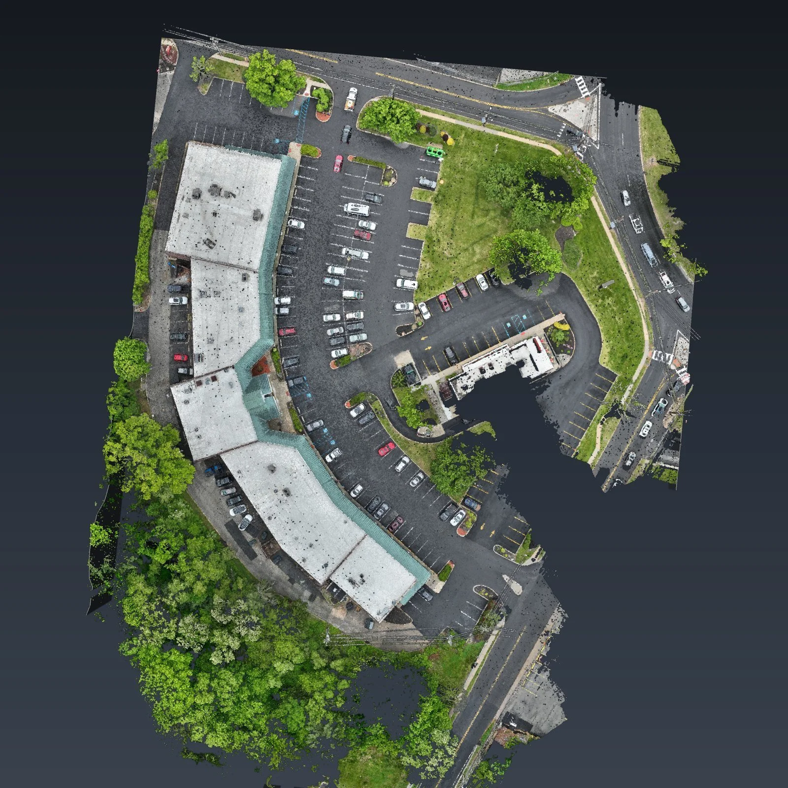 Straight down: every stall, curb and parked car