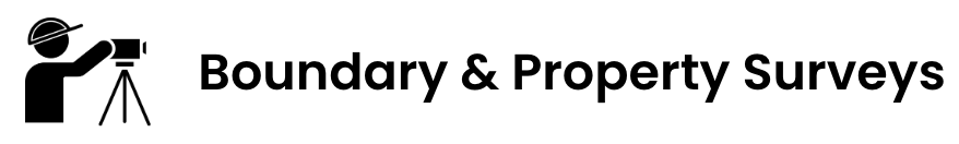 Icon of a surveyor with a tripod and survey equipment next to the text 'Boundary & Property Surveys'