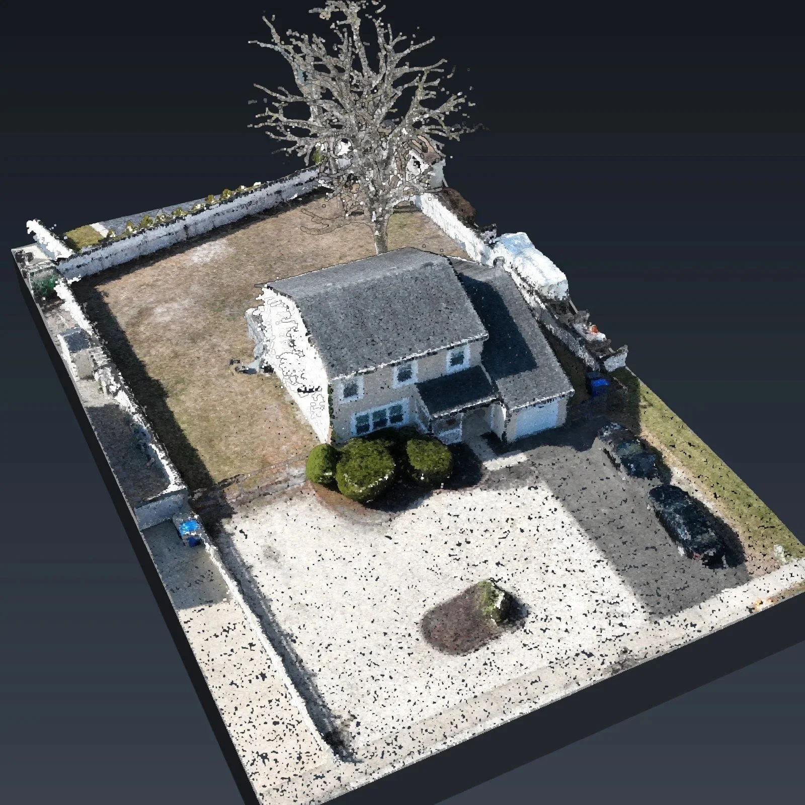 3D model of a home lot in Toms River, NJ: house, deck, driveway and fences