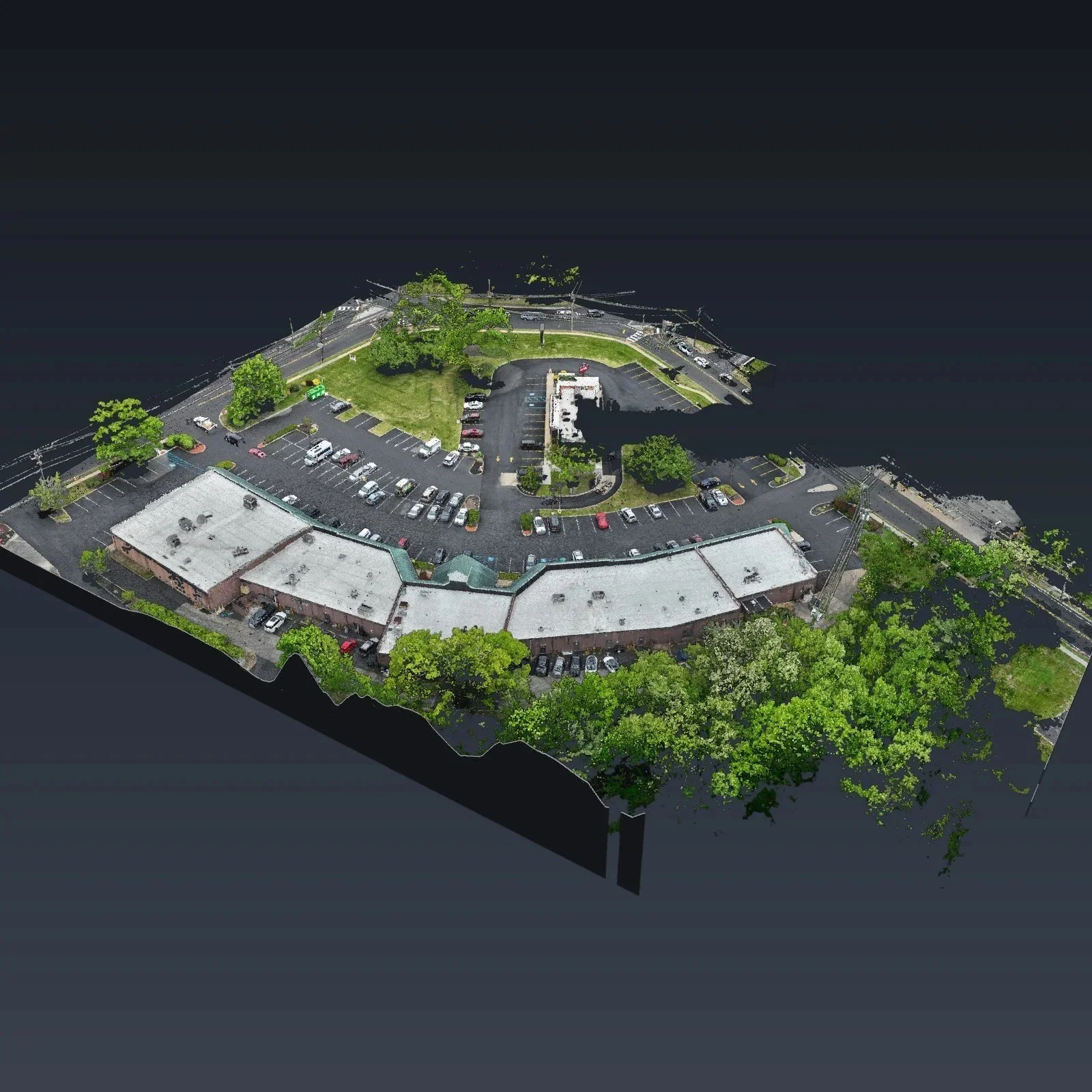 3D model of a shopping plaza in Cherry Hill, NJ, built from one drone flight