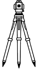 A black outline of a camera on a tripod against a white background.