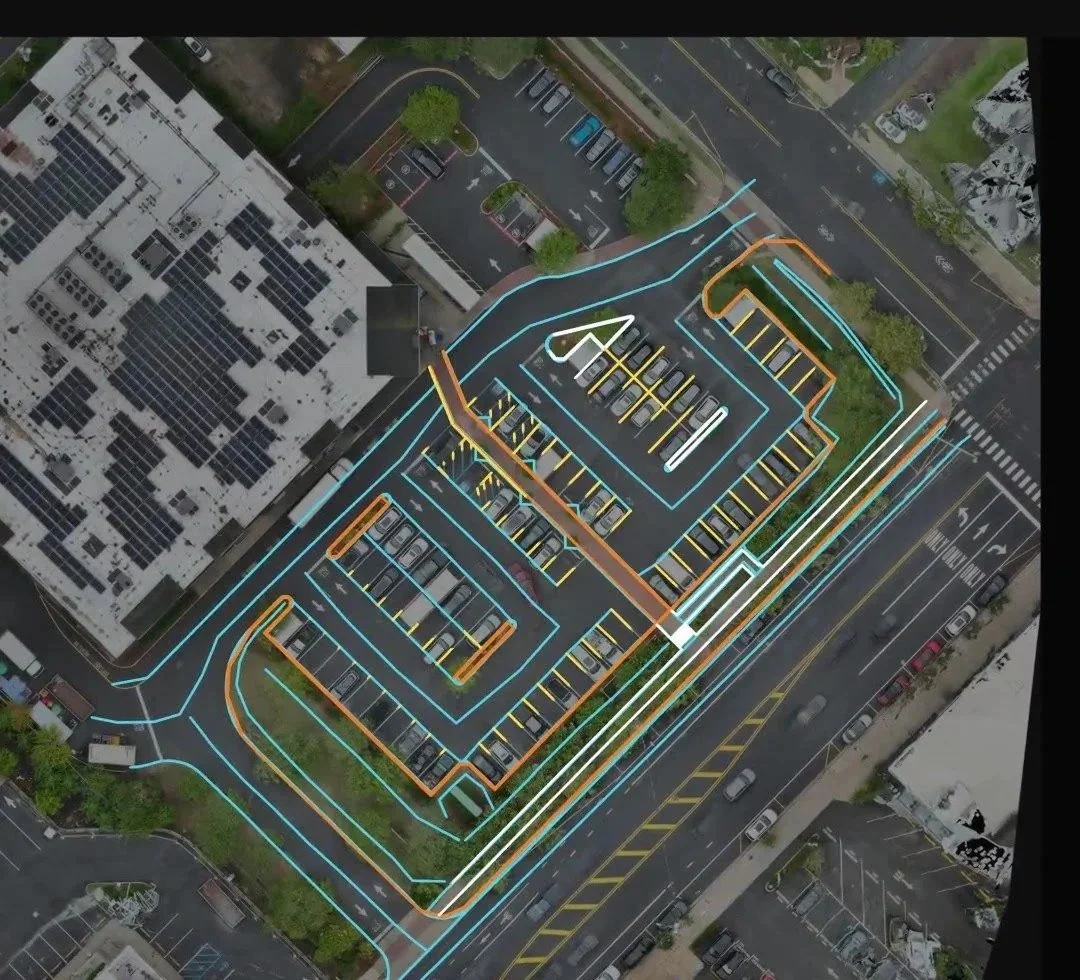 Curbs, striping and crosswalks of a commercial lot in Ocean City, NJ, drafted in CAD