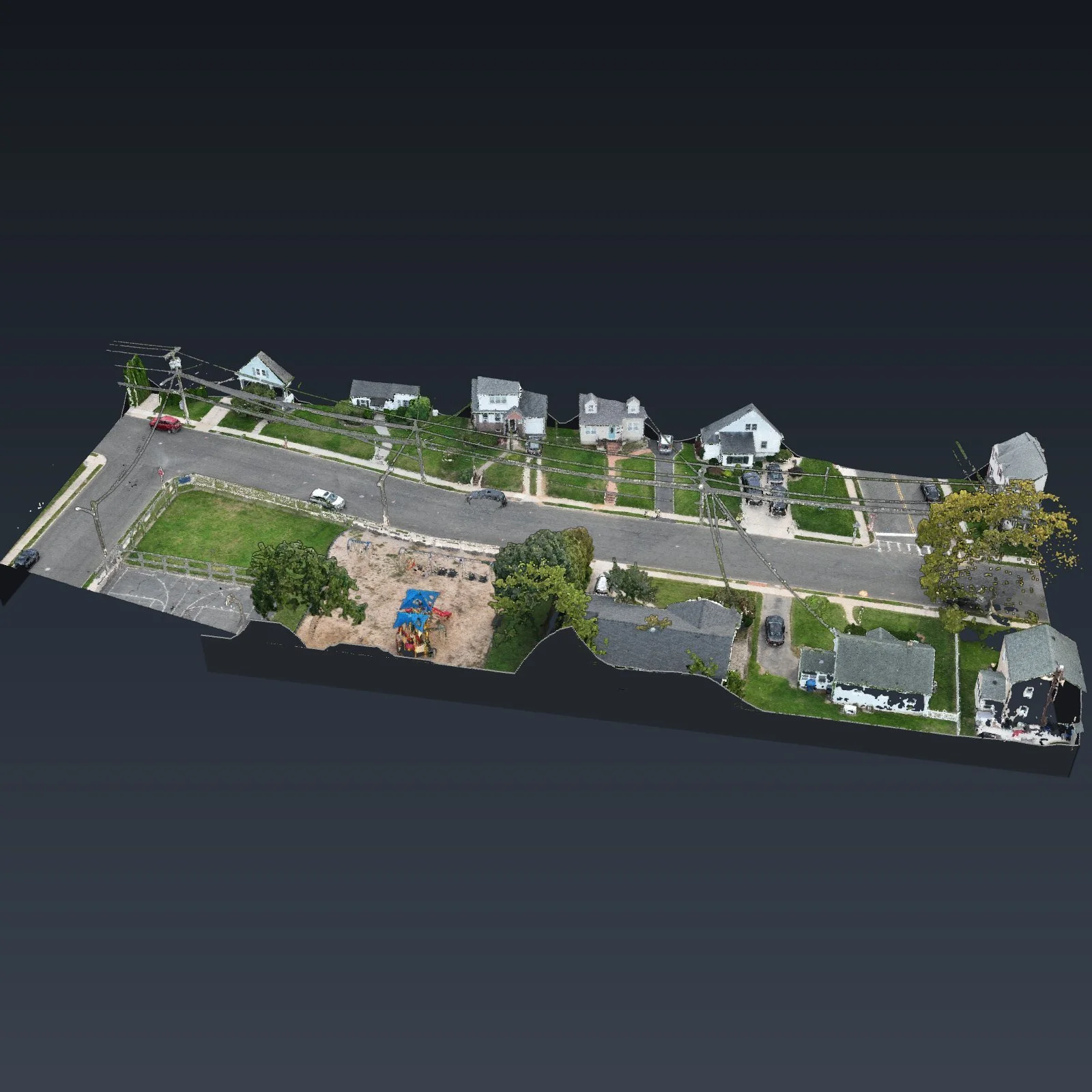 The block in 3D, curb to curb, from two short flights