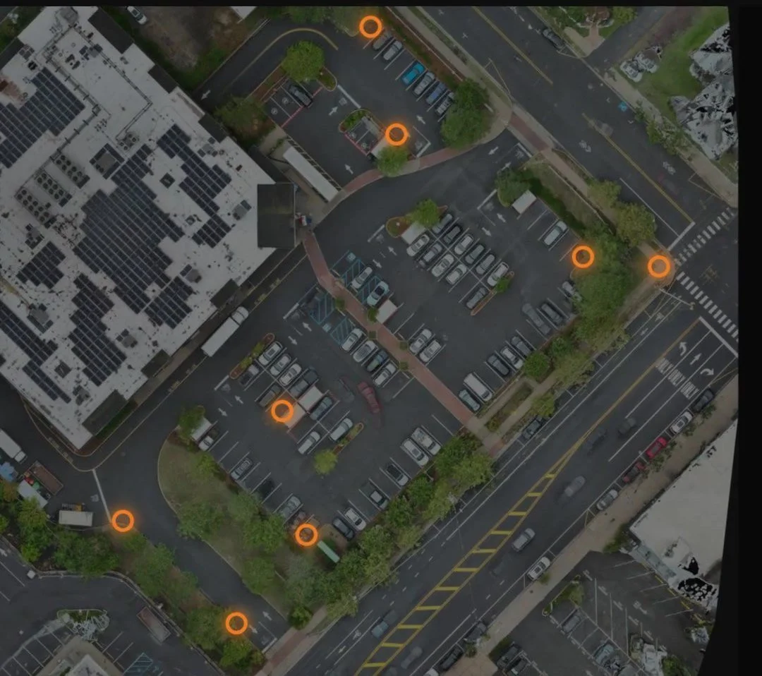 The 9 control points the surveyor set, marked in orange