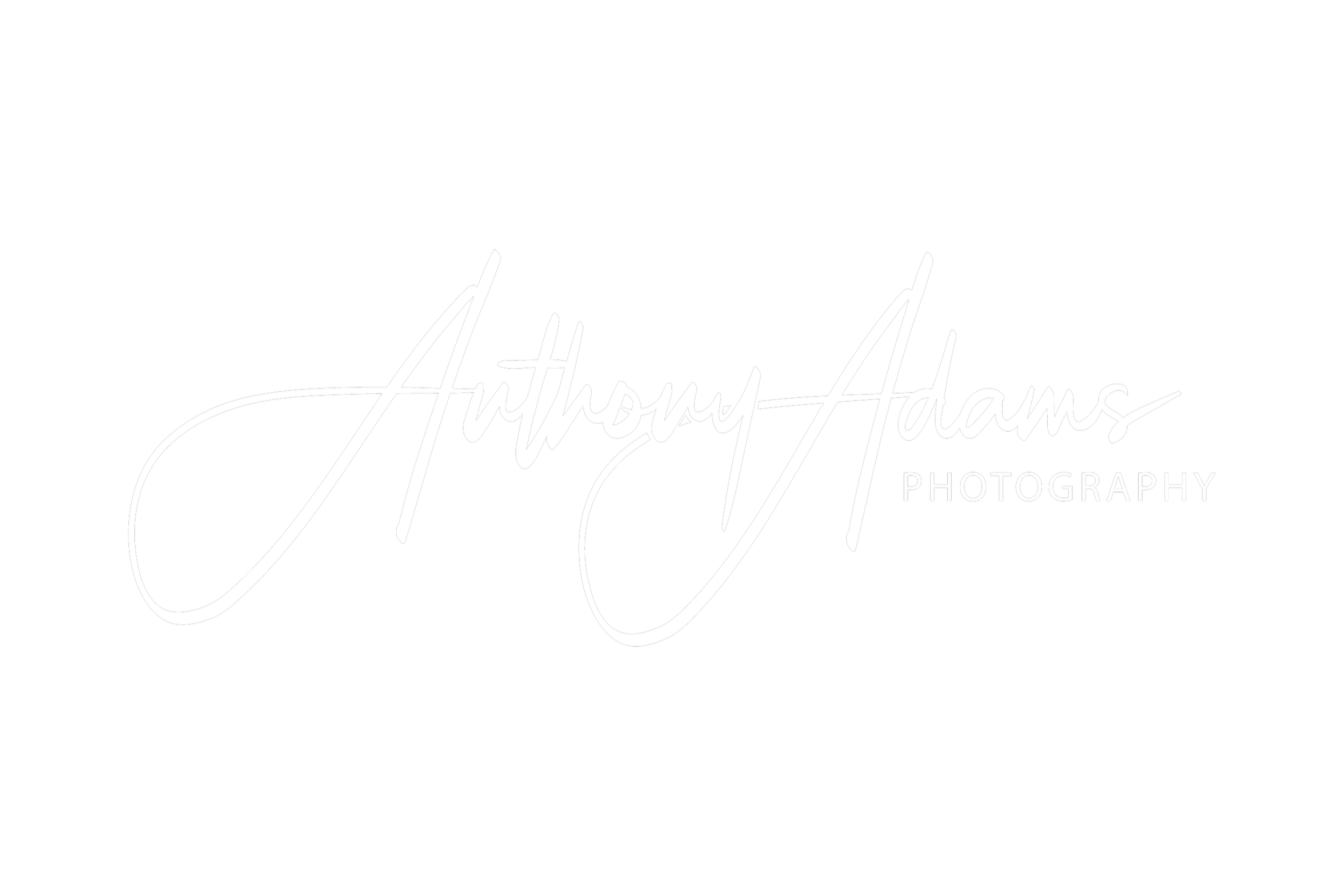 Black background with white cursive text reading "Anthony Adams" and smaller uppercase text "PHOTOGRAPHY" underneath.