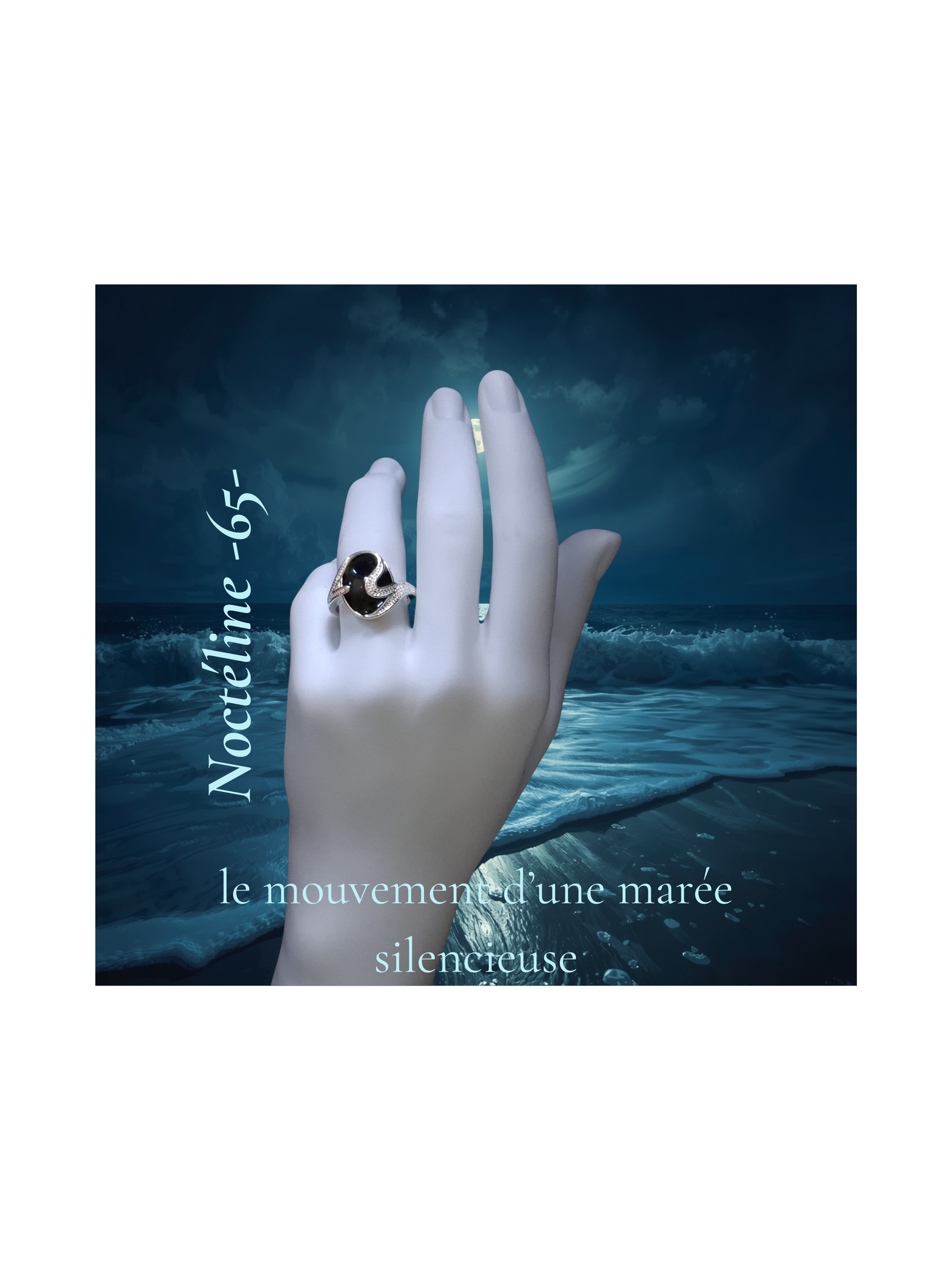 65-Noctéline - Bague en argent sculpté, ornée d’une obsidienne ovale profonde. Une lueur de nuit posée sur la peau, sobre, protectrice et élégante.Bague Élegance Nocturne en Obsidienne