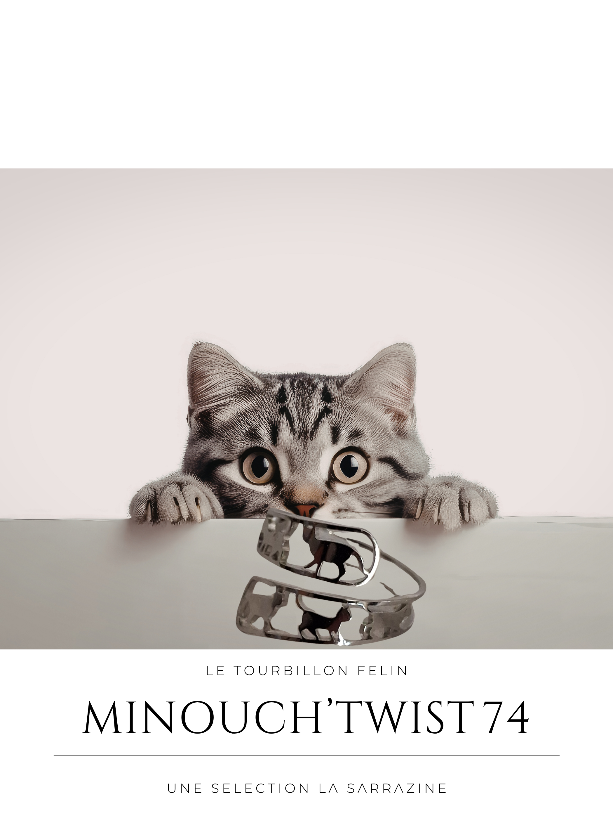 74 Minouch’Twist  — Le Tourbillon Félin: Bague en acier hélicoïdale  ( T. 7+) ornée de petits chats joueurs. Une pièce espiègle, vive et joyeuse.
