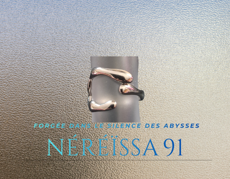 91 Néréïssa - Bague -Forgée dans le silence des abysses -Bague Ouverte Corail en Acier - Taille 7.5+