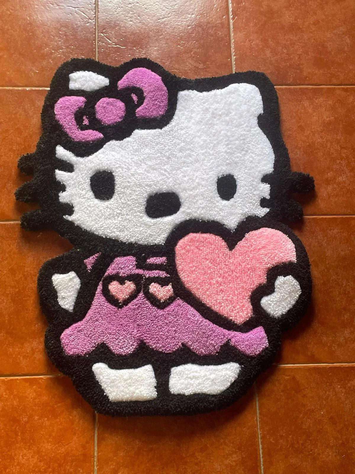 Hello Kittie handmade tufted wool rug