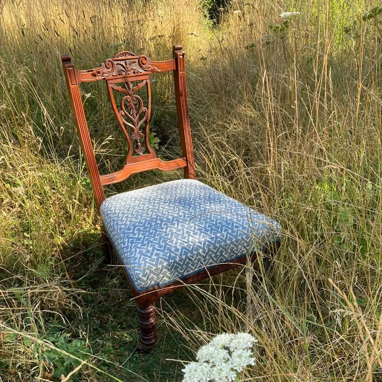 A small Victorian occasional chair, the sprung seat fully rebuilt with new webbing, springs and a stuffings, finished with a fabric from Fermoie.