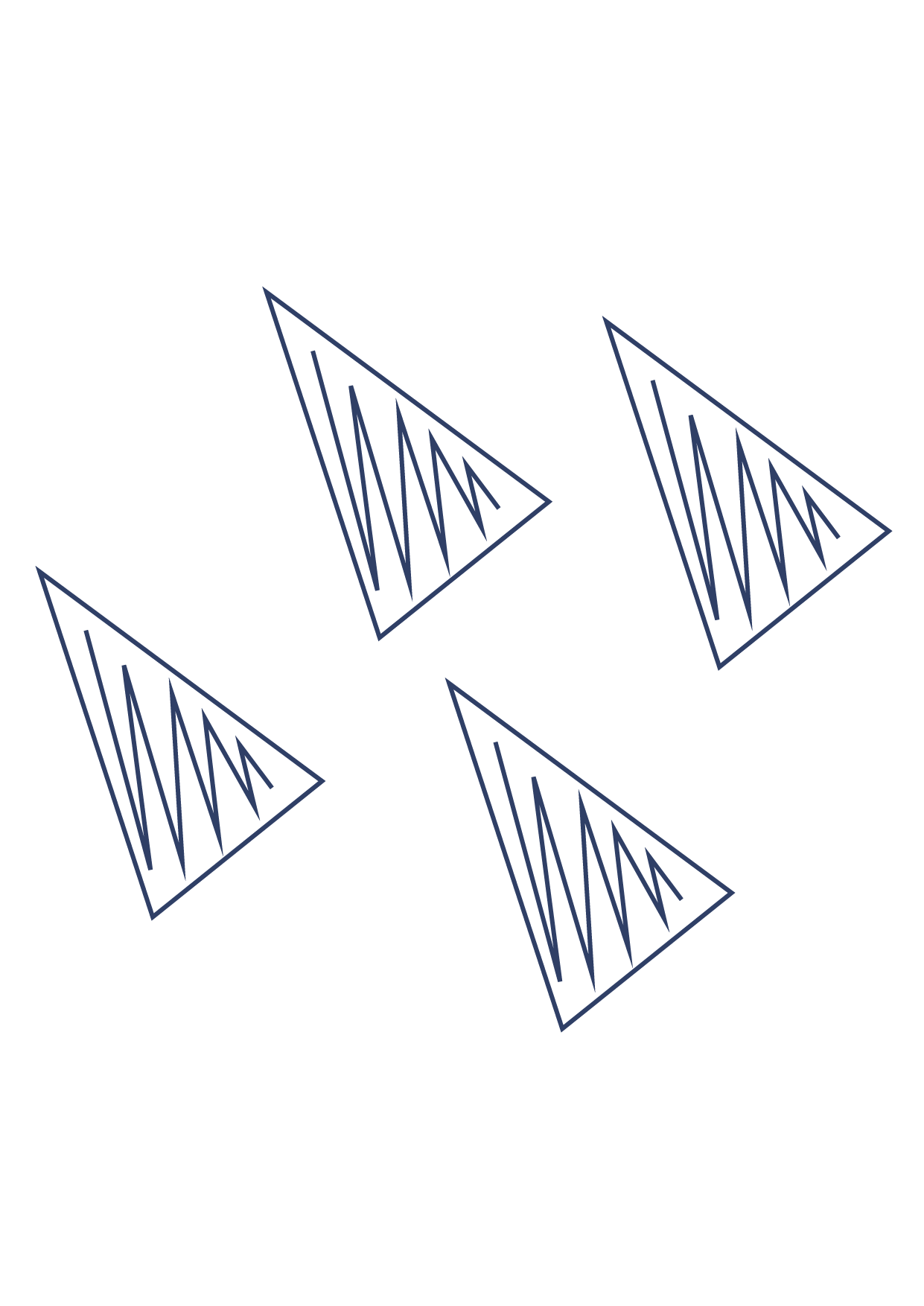 Open Circle Markets four abstract triangular shapes with scribbled interior lines illustration.