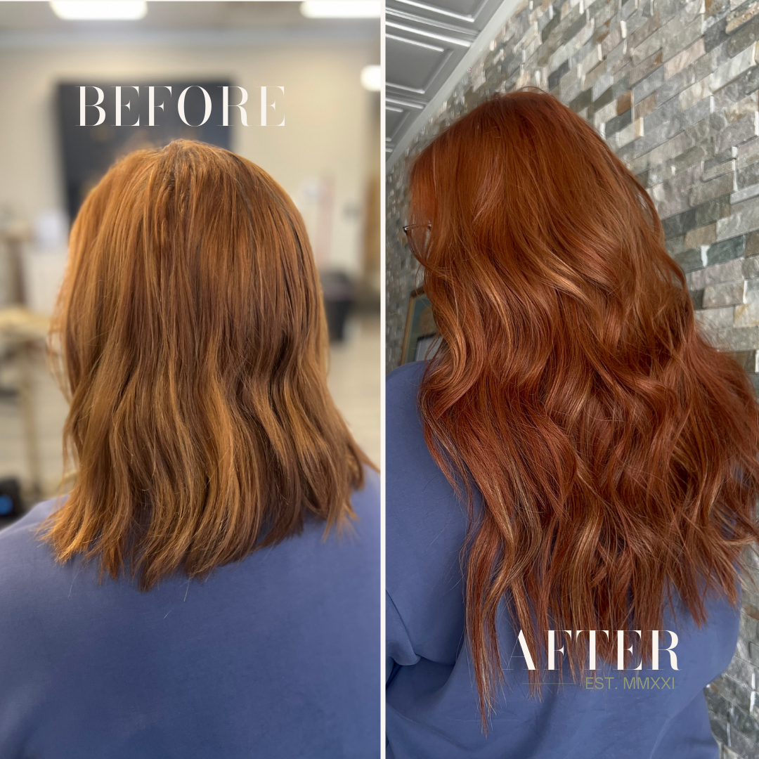 Before and after hair extensions transformation in Toledo, Ohio