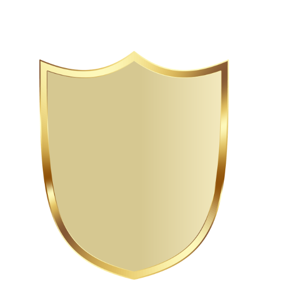 Gold shield emblem with a blank center on a black background.