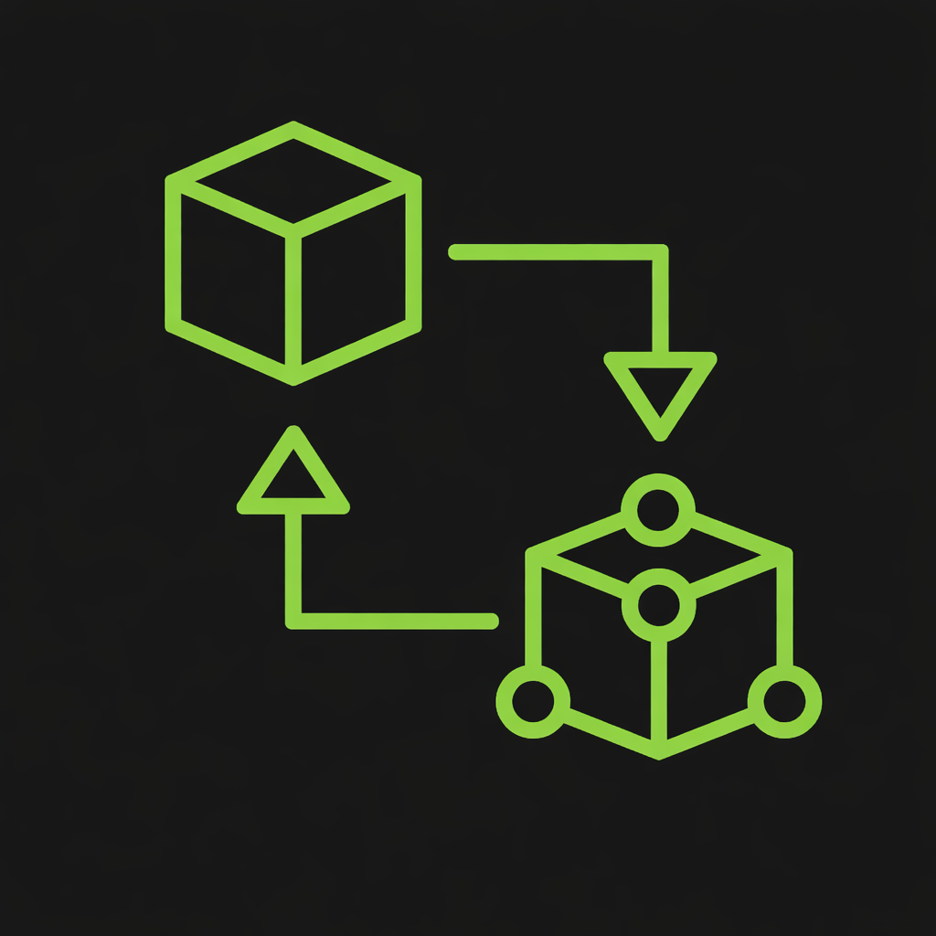 A person in a gray turtleneck shirt facing a virtual digital figure that appears like a wireframe human face and upper body, with their hands touching in front of their faces as if in a high-tech face-off or connection.