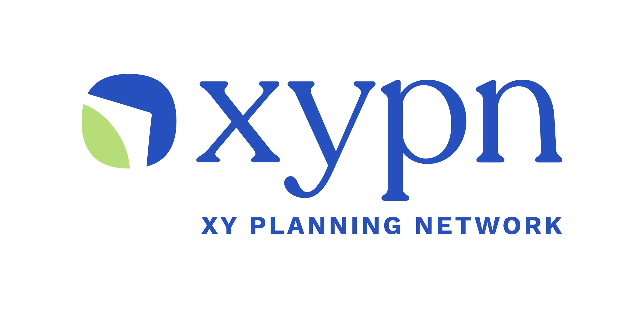 The logo of XY Planning Network with a circular icon divided into blue and green segments, and the text 'xypn' in large blue letters with 'XY PLANNING NETWORK' below.