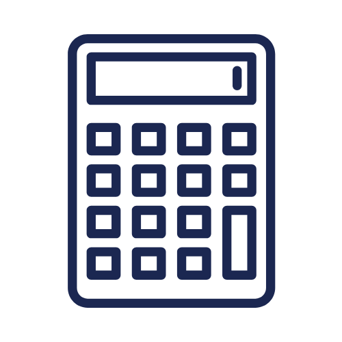 Icon illustration of a calculator with a digital display and multiple buttons.