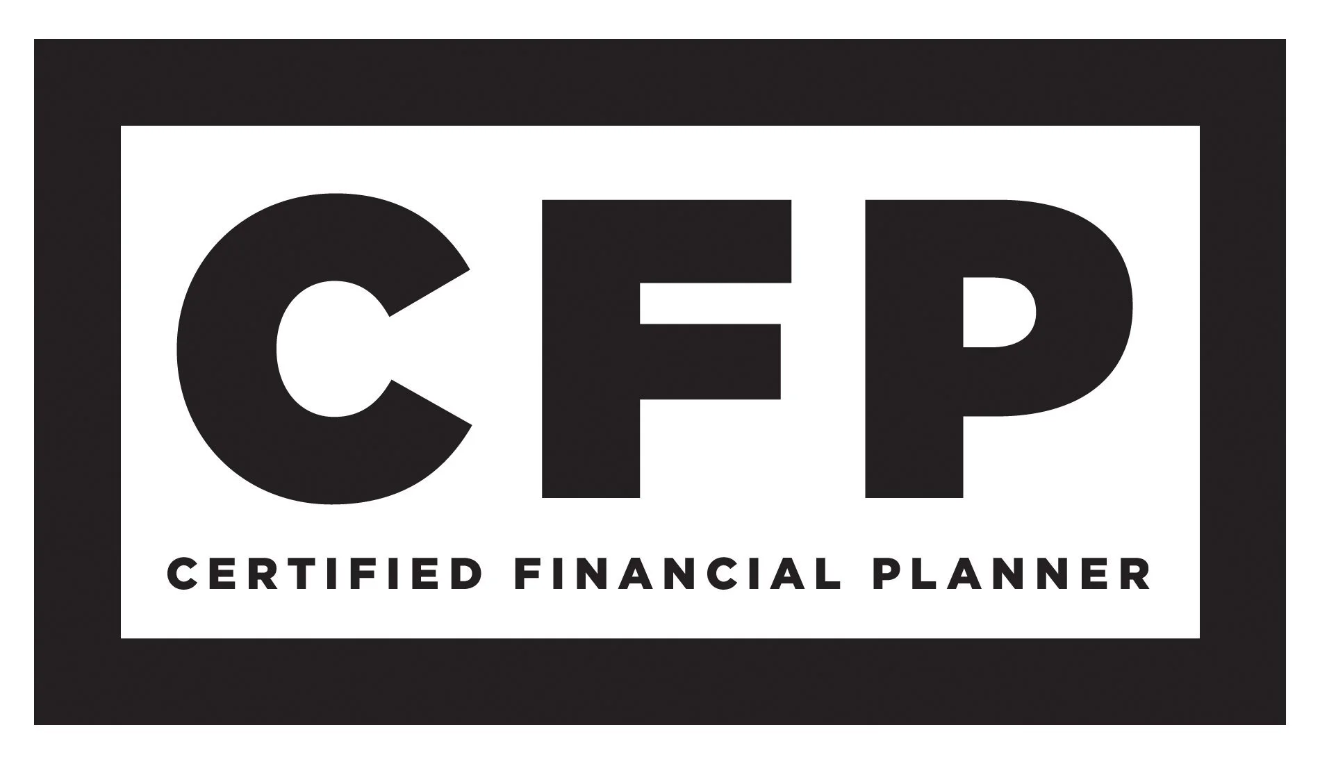 Black and white certification logo for a Certified Financial Planner with the initials 'CFP' in large bold letters and the words 'Certified Financial Planner' underneath.