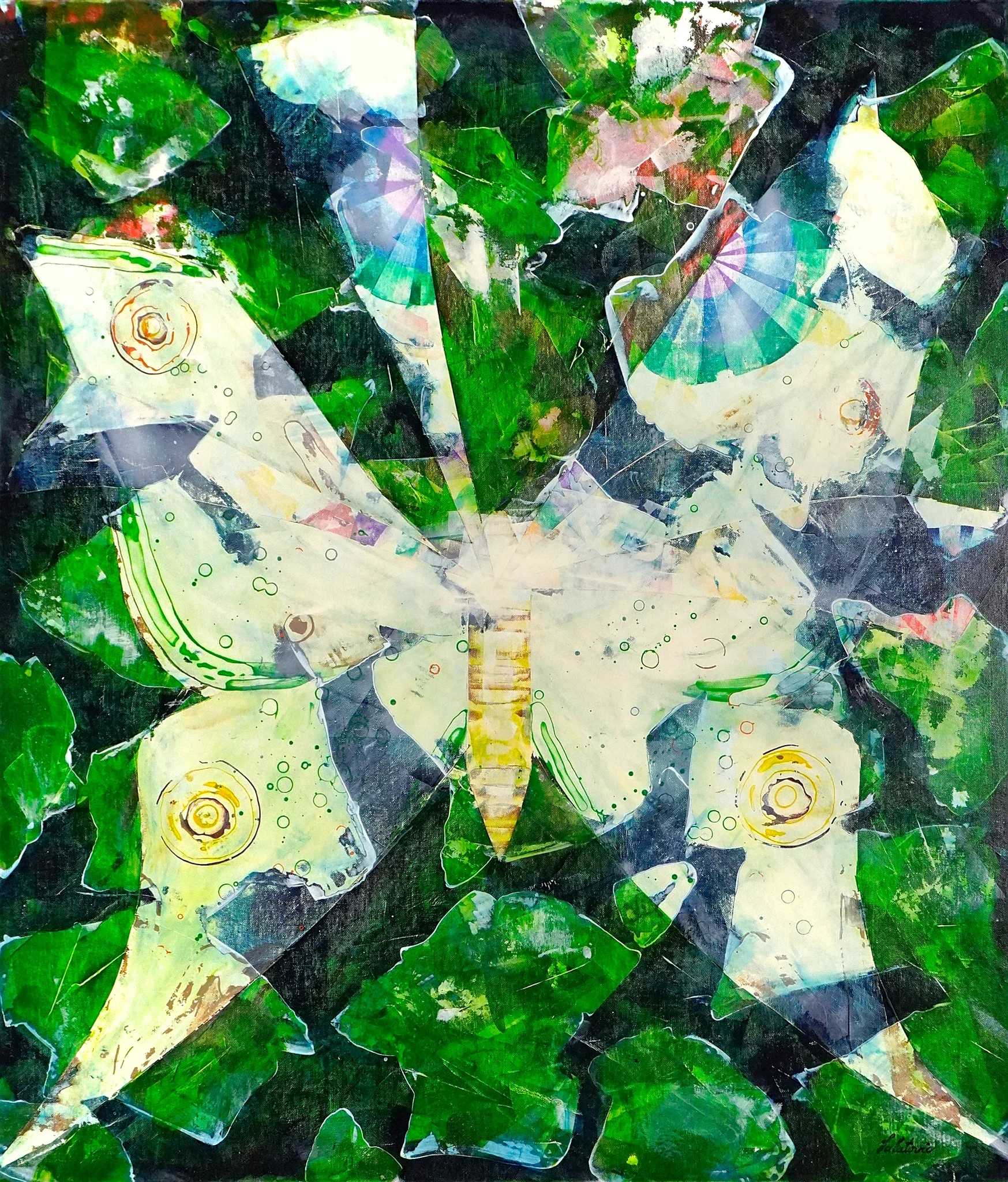Ein großes Acrylgemälde. 105x90cm. Es ist ein großer Schmetterling zusehen. Mit dem Namen Malachite. Es ist ein sehr glattes Bild . fast so glatt wie Marmor in grünen Tönen. M