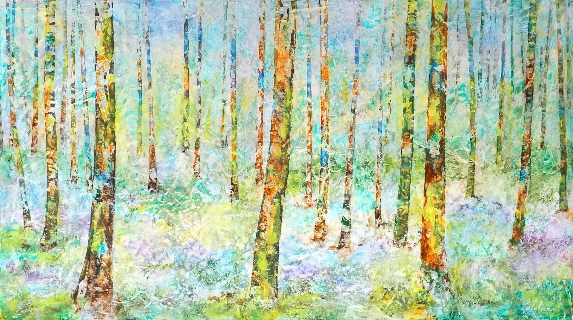 Acrylbild  70x 125 cm mit dem Titel Leidenschaft. Viele bunte Faarben mit Fokus auf warme feurige Töne.