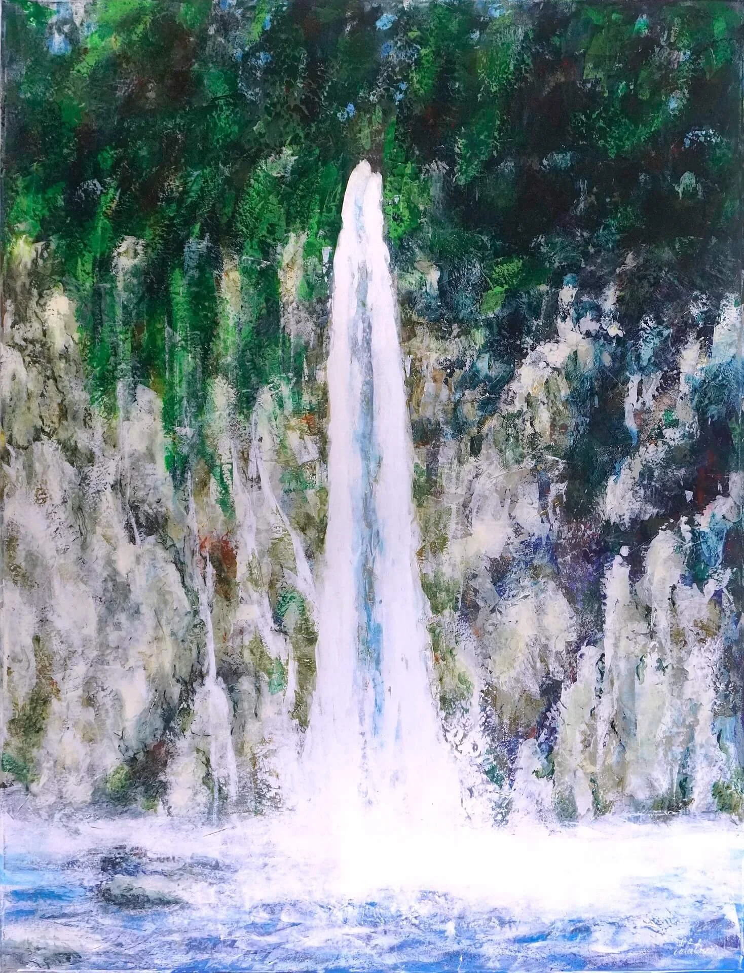 Abstraktes Acrylgemälde auf Leinwand mit dem Titel Future, 85 x 90 cm.