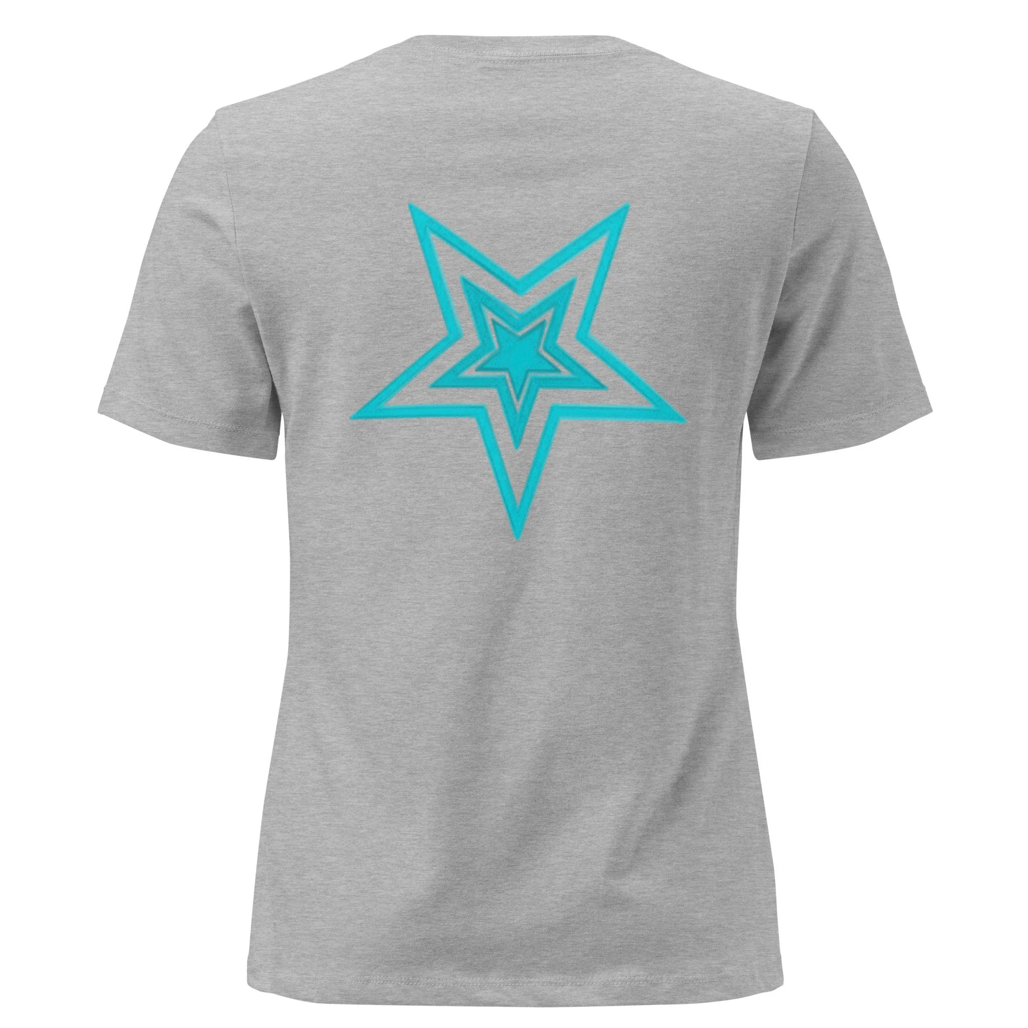 This is a gray Ocean Lite T-shirt with a blue star design with Ocean Lite lettering on the front and a bold star that you are on the back.
