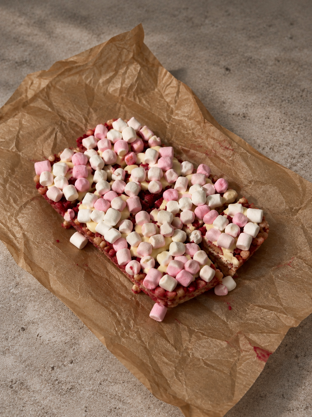 White Chocolate &amp; Raspberry Marshmallow Crispy Squares