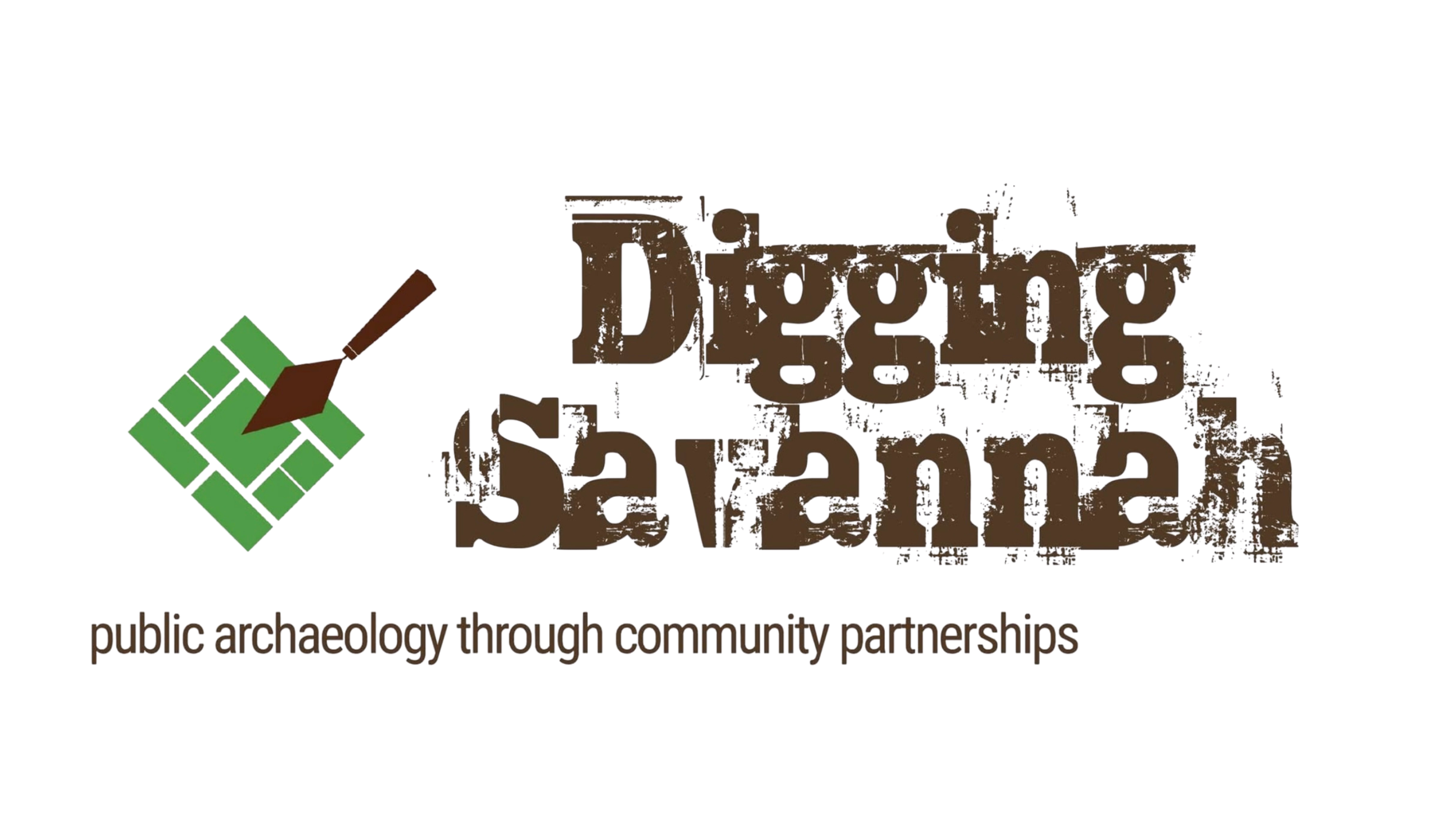 Logo of Digging Deeper Seminars featuring a stylized hand holding a small trowel, with green and brown colors, and text indicating a focus on archaeology and community partnerships.