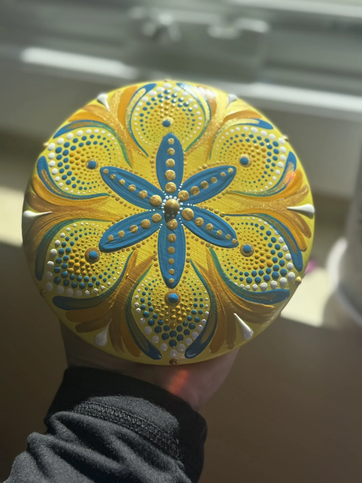 🌻 Yellow Radiance – 6” Hand-Cast Plaster Art Rock