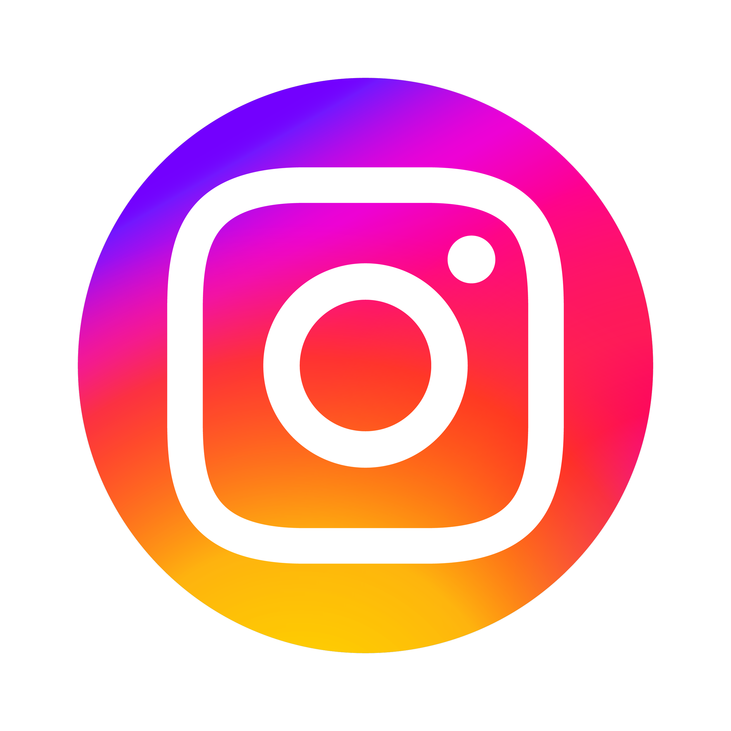 Instagram logo with a white outline in a multicolor gradient circle on a black background.