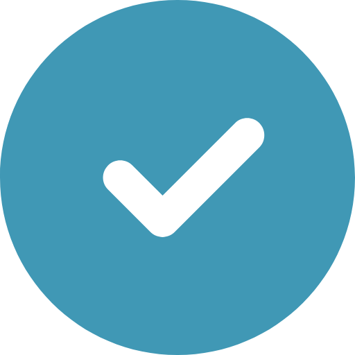 Blue circle with a white check mark inside.