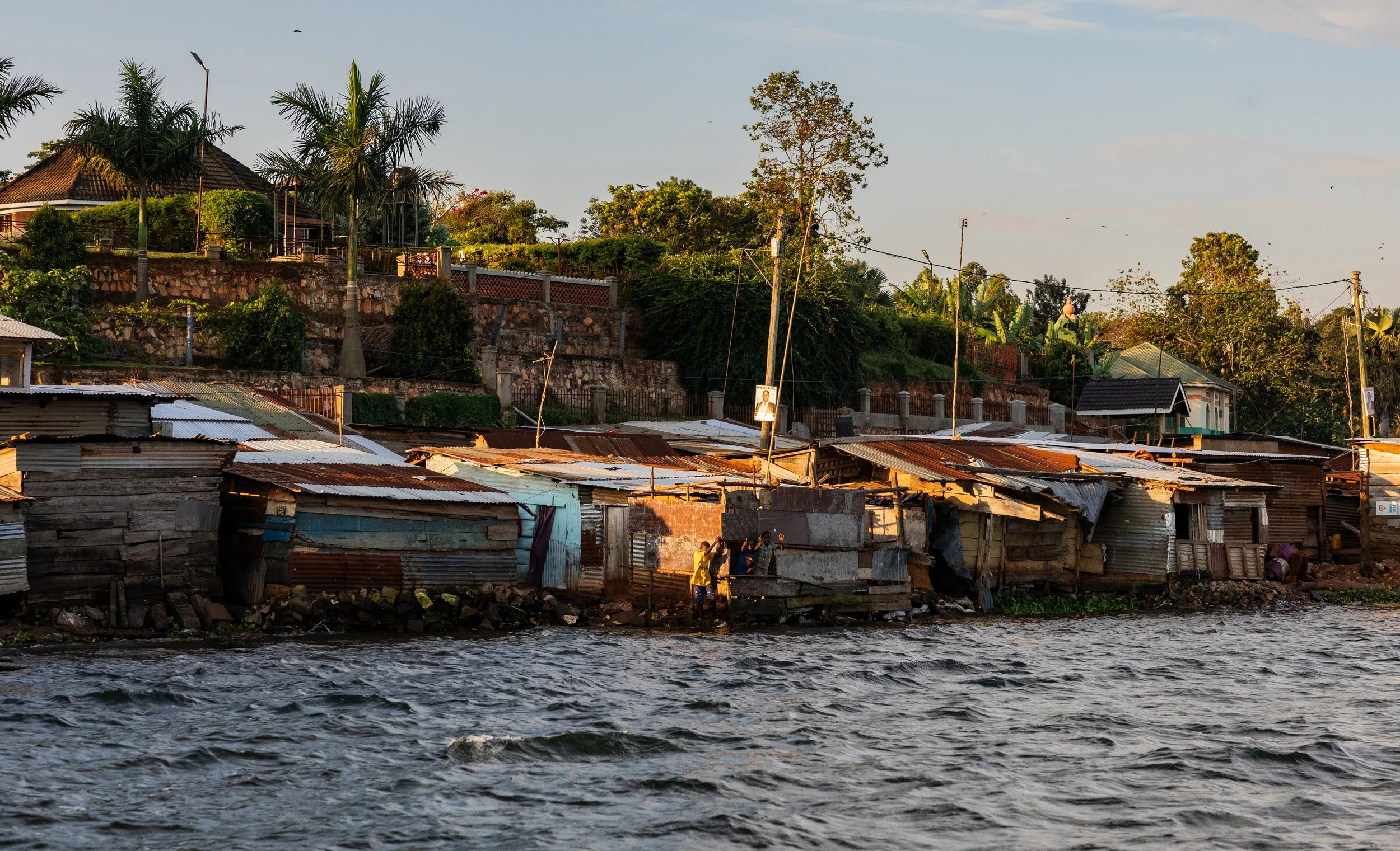 Waterfront settlements beneath palms