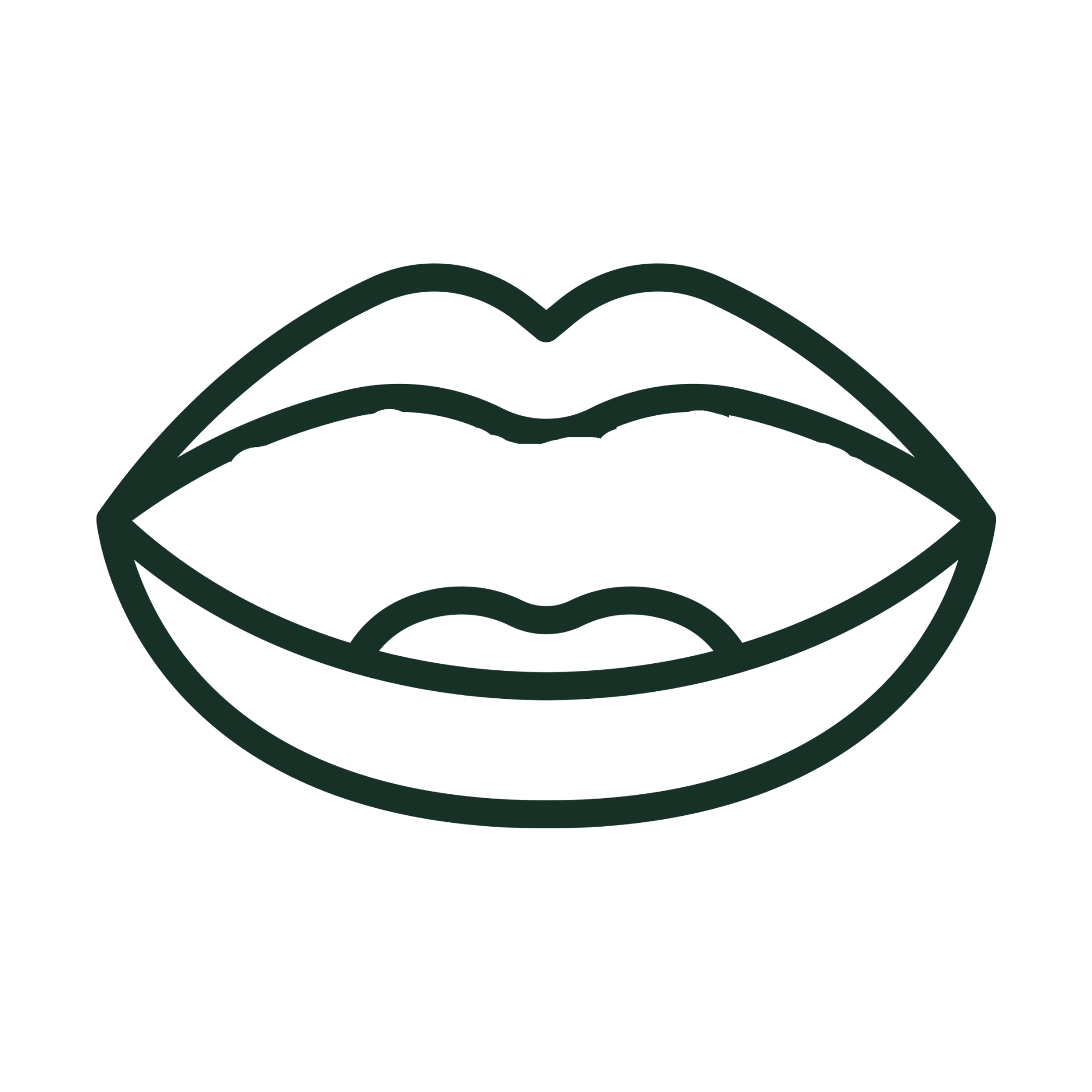 Simple black line drawing of closed lips on a transparent background showcasing functional frenuloplasty release for older children