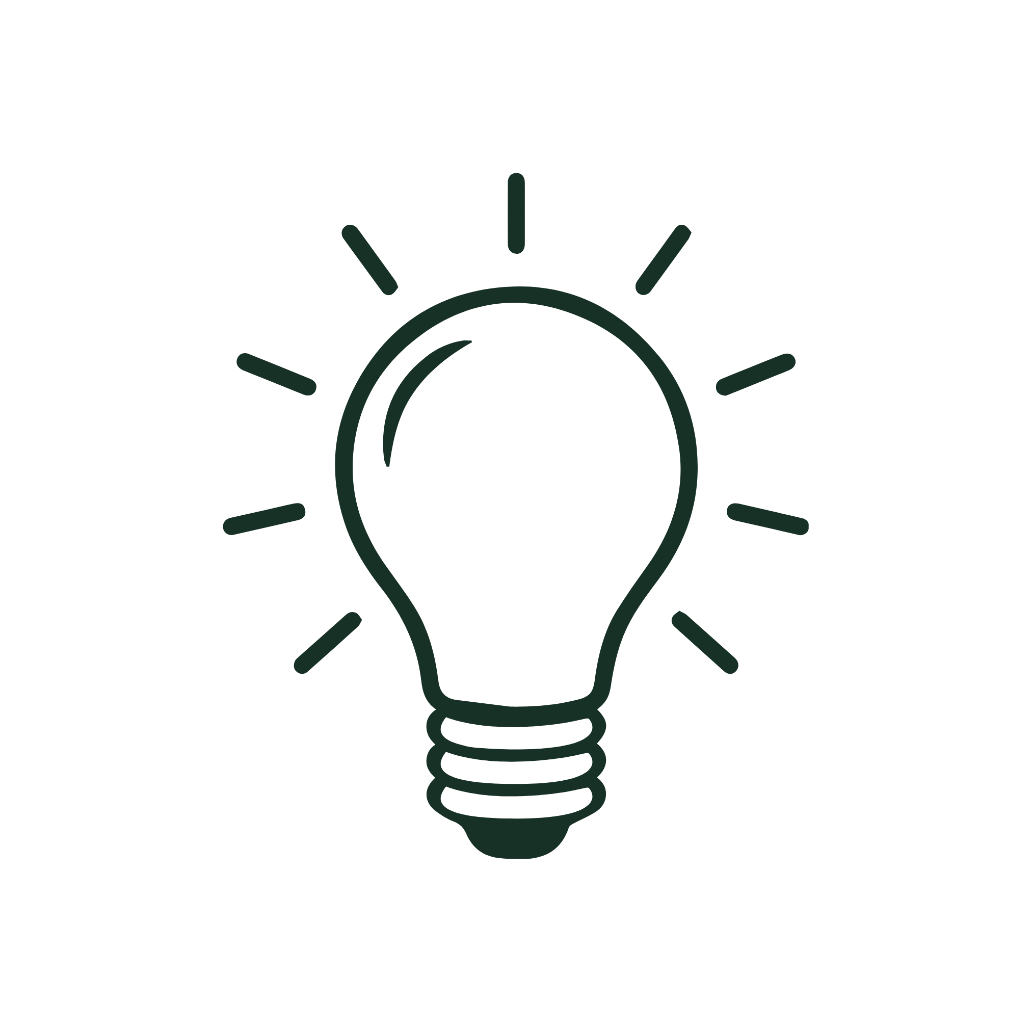 Simple black outline of a light bulb with rays, representing an idea or inspiration, on a transparent background promoting Photobiomodulation Light Therapy.