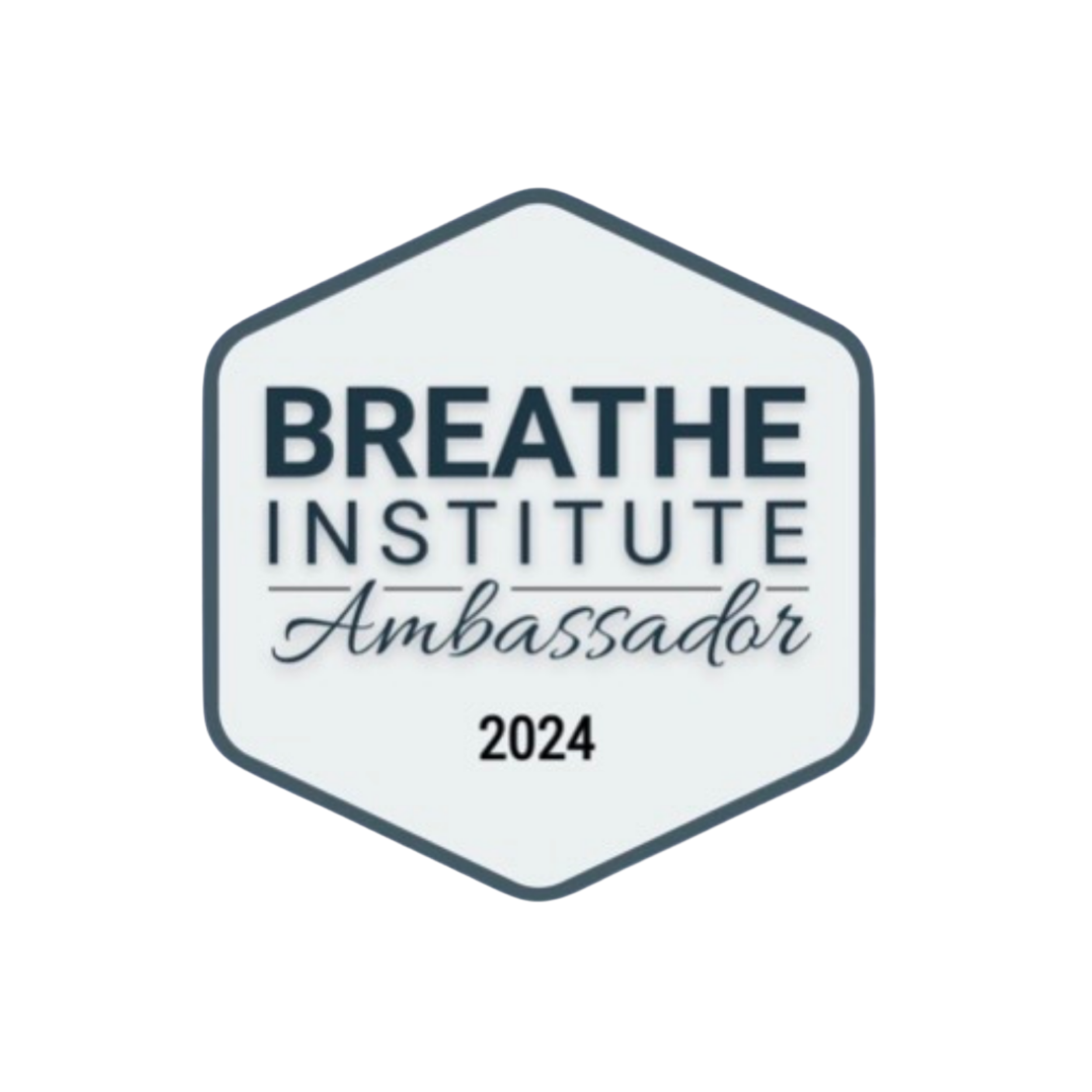 Close-up of a sign with the words 'BREATHE' and 'AMBASSADOR' and the year '2024' at the bottom.