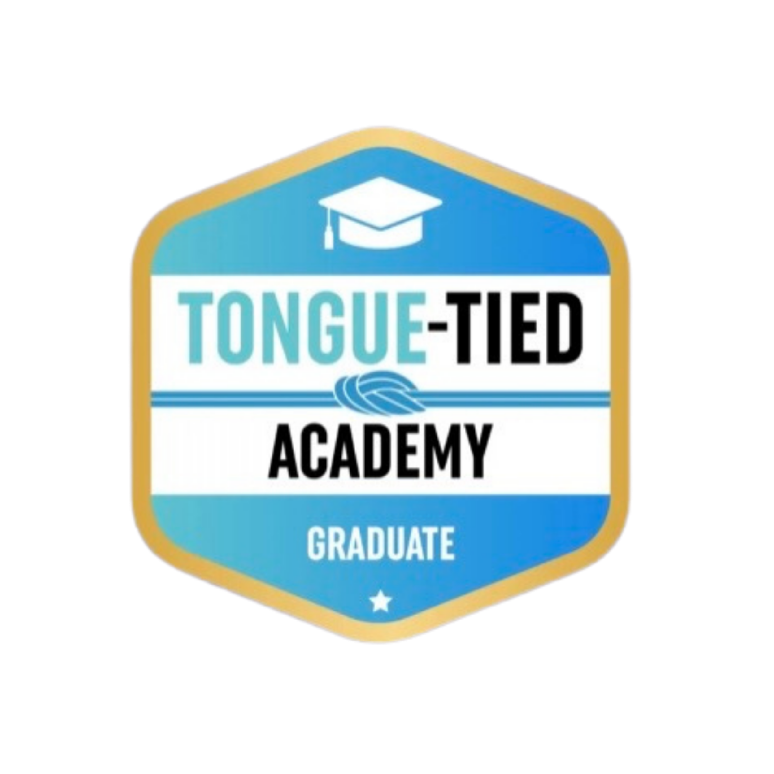 Diploma graduation badge with a blue background, graduation cap icon, and text indicating a graduation achievement.