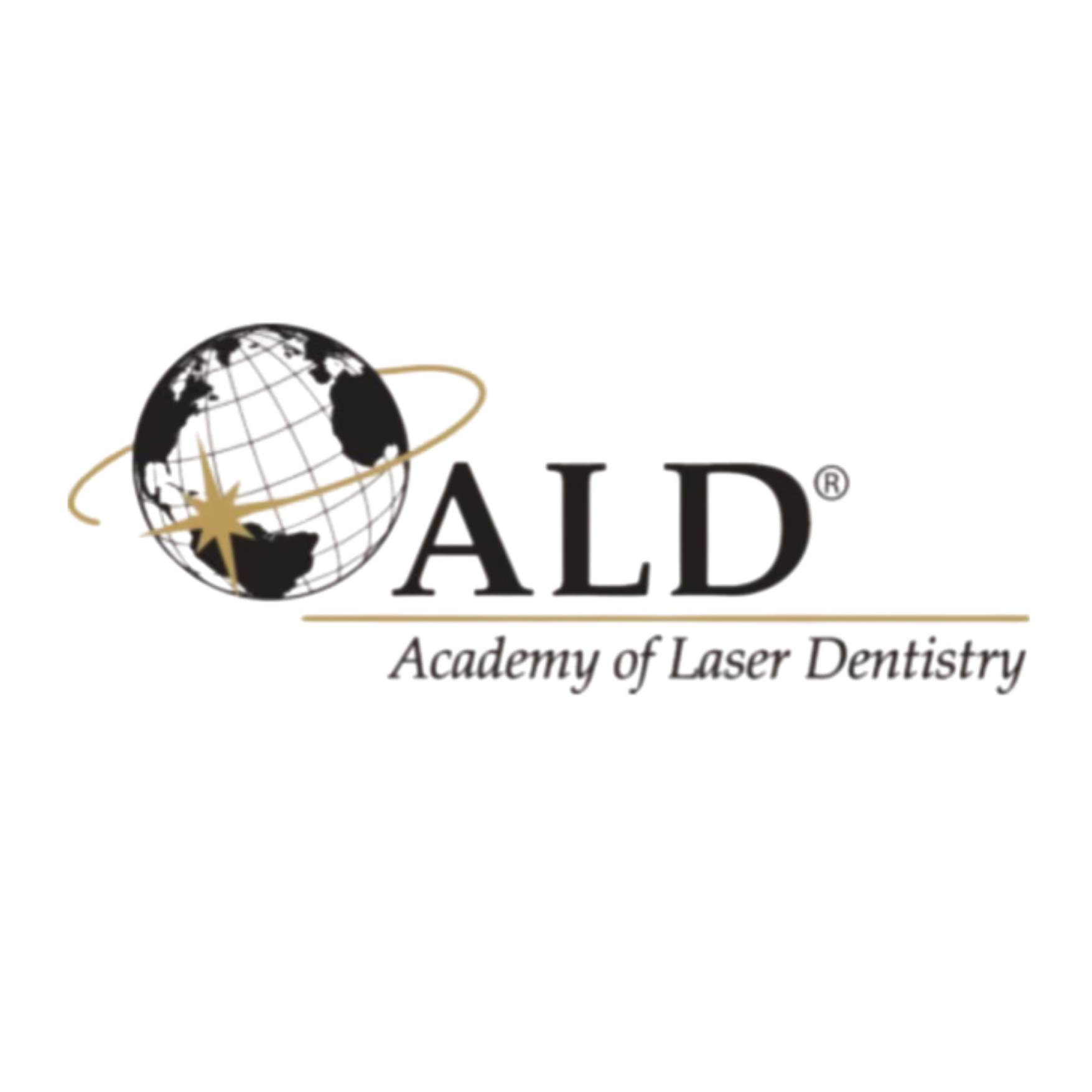 Logo of the Academy of Laser Dentistry featuring a black globe with white grid lines and a yellow star, accompanied by the text 'ALD' and 'Academy of Laser Dentistry'.