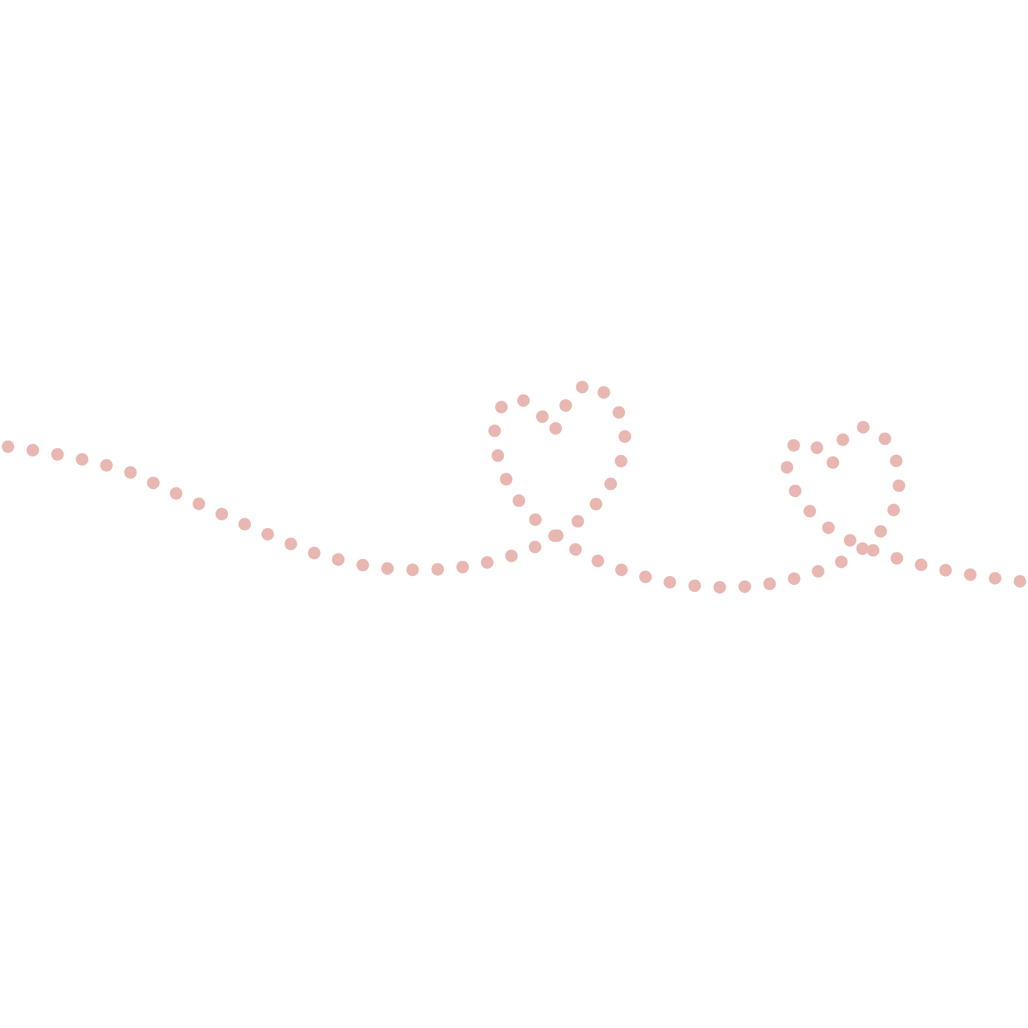 A wavy line of pink dots forms two heart shapes on contact information for Dr. Nez a Pediatric Dentist
