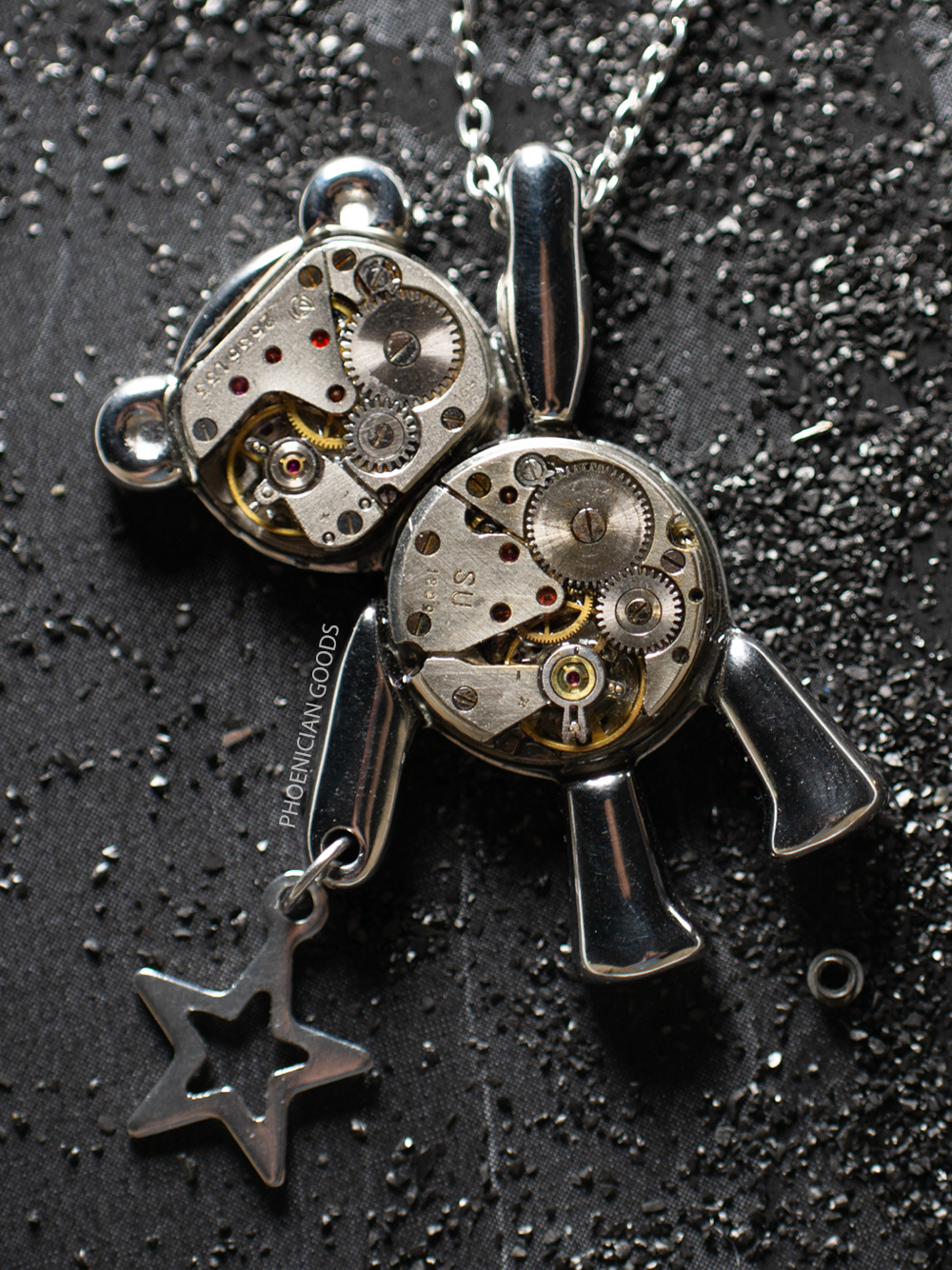 Hanging Teddy with Hollow star - Necklace