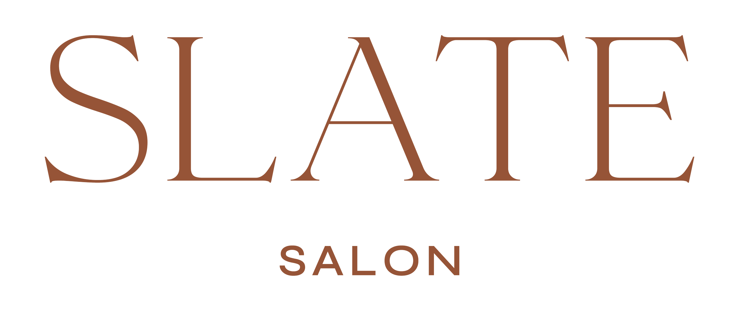 Stylish logo for Slate Salon in brown lettering with a modern font.
