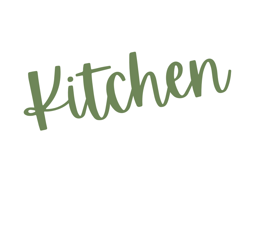 Decorative black sign with green cursive text reading 'kitchen'
