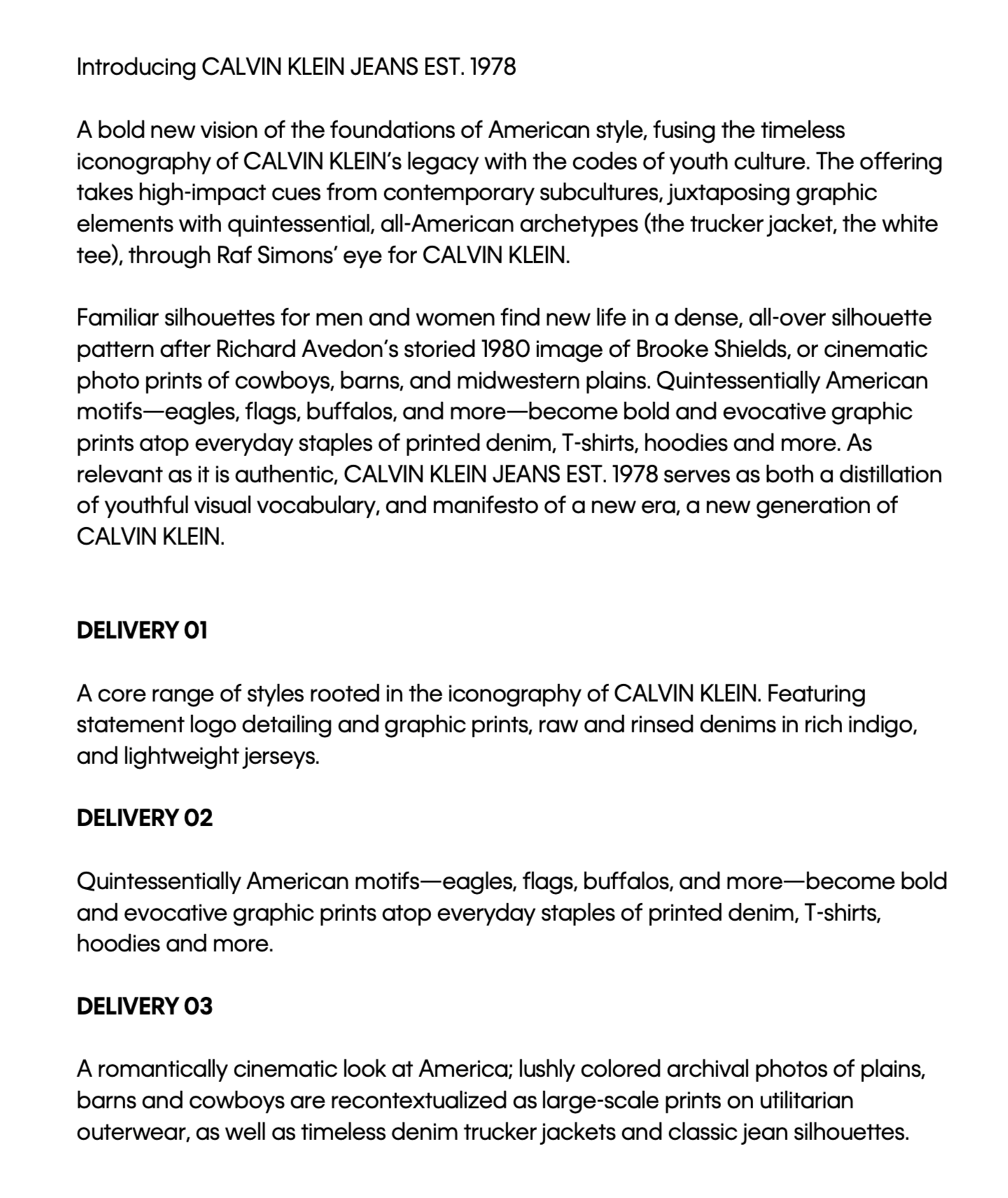 Press: Calvin Klein Jeans Est. 1978 Launch Text