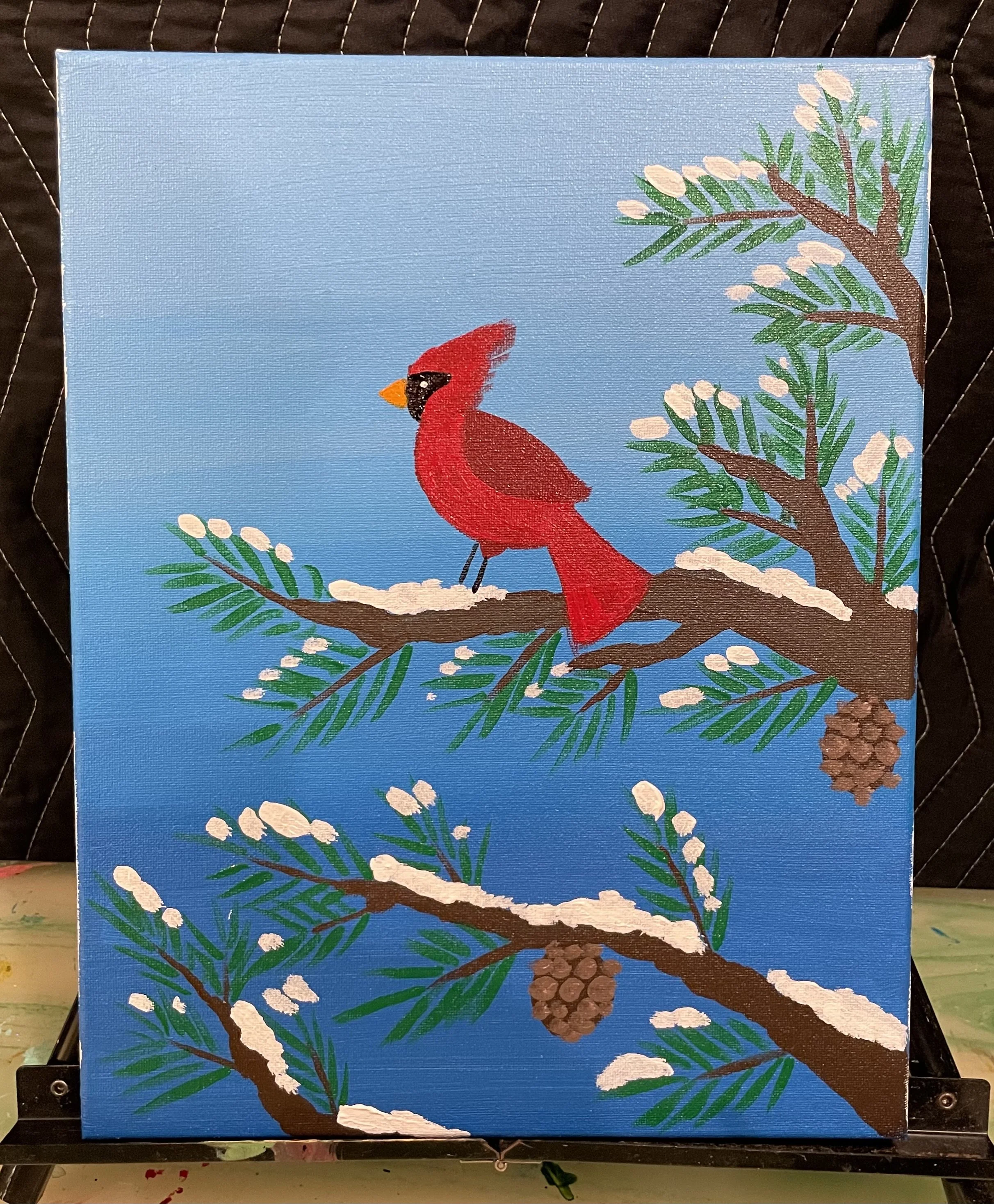 Winter Cardinal – Acrylic Painting