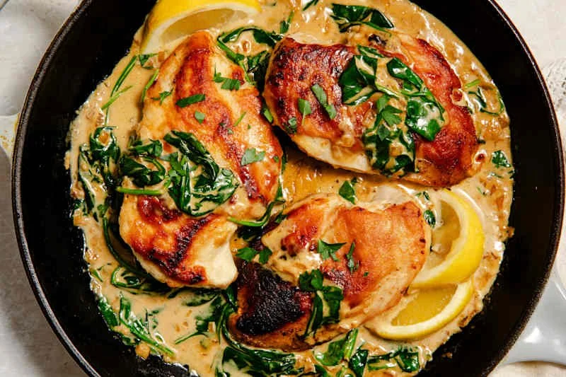High-Protein Creamy Chicken &amp; Spinach Skillet (One Pan)