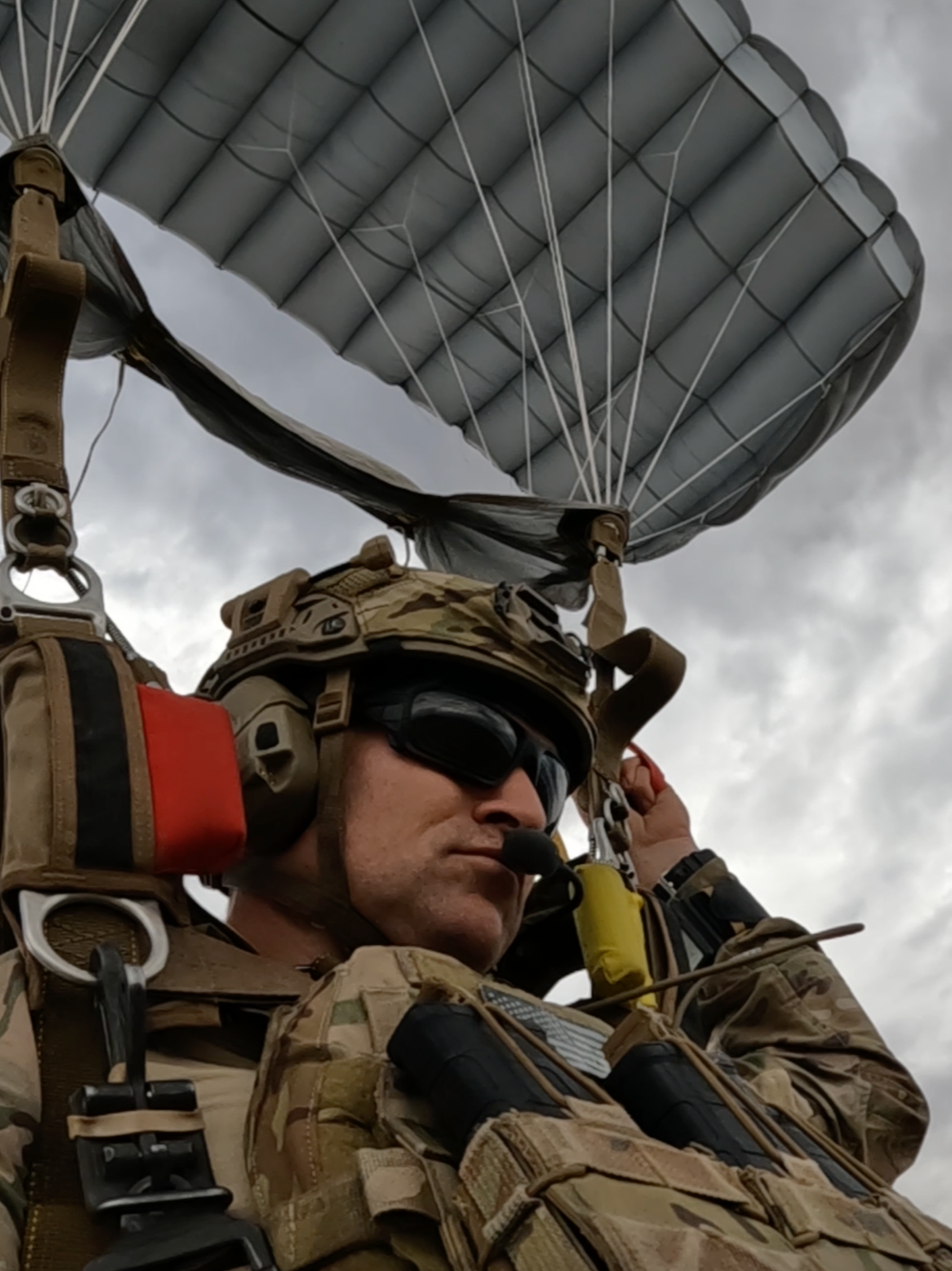 U.S. Air Force Pararescueman under canopy